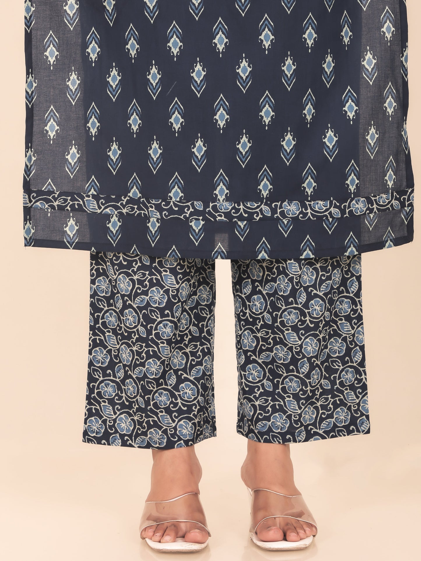 Soft Cotton Ikat Straight Blue Kurta