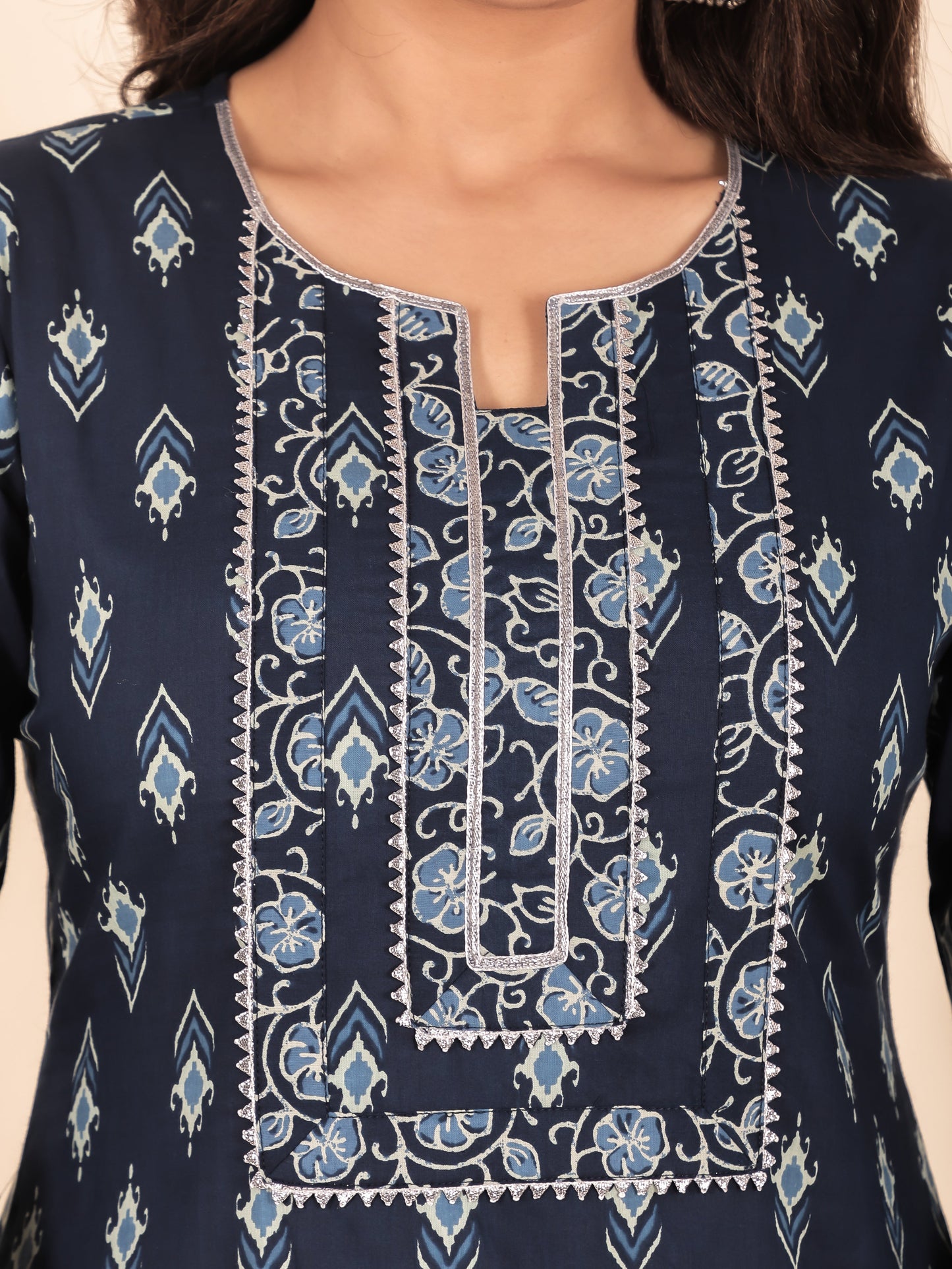 Soft Cotton Ikat Straight Blue Kurta