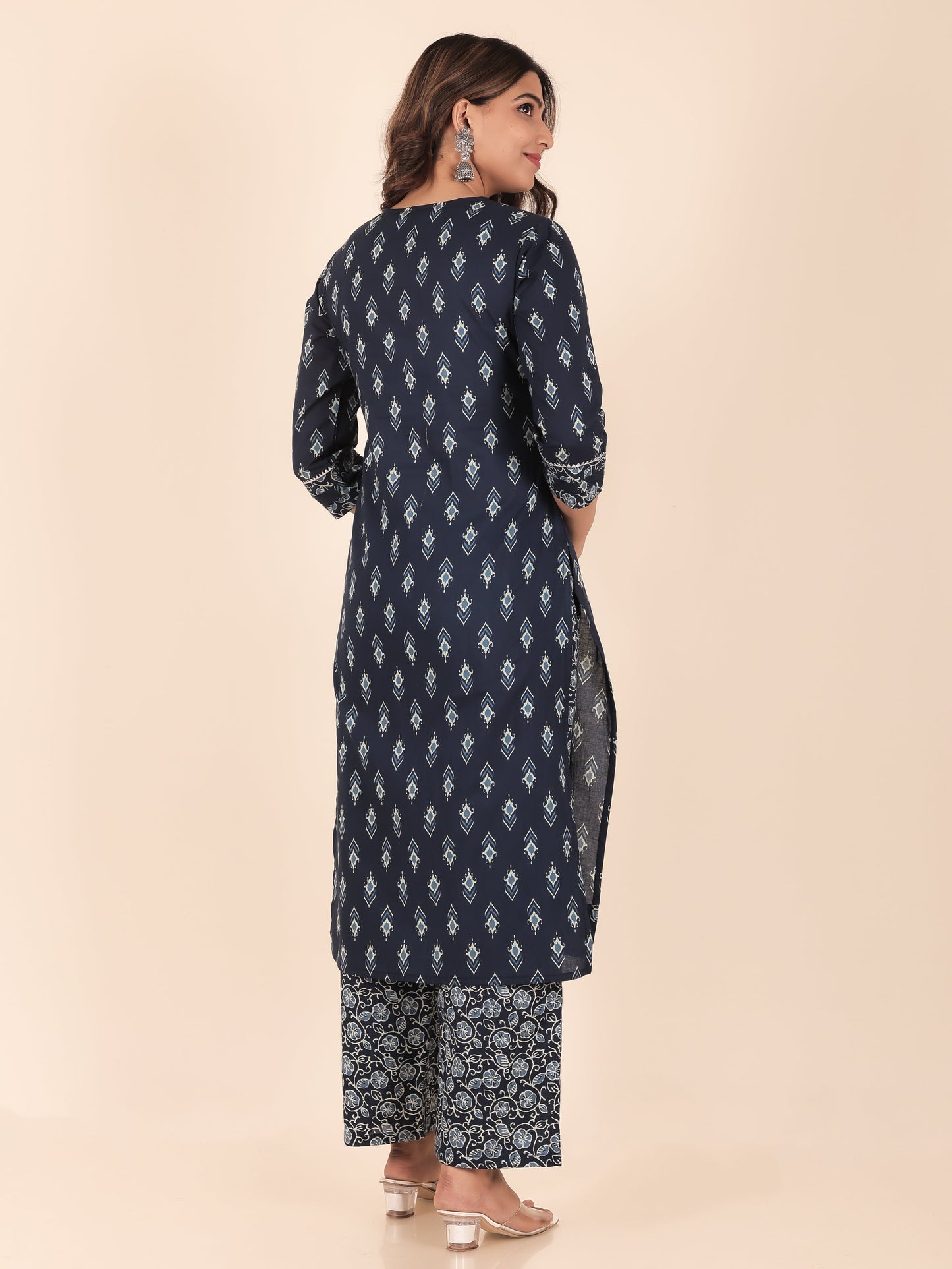 Soft Cotton Ikat Straight Blue Kurta