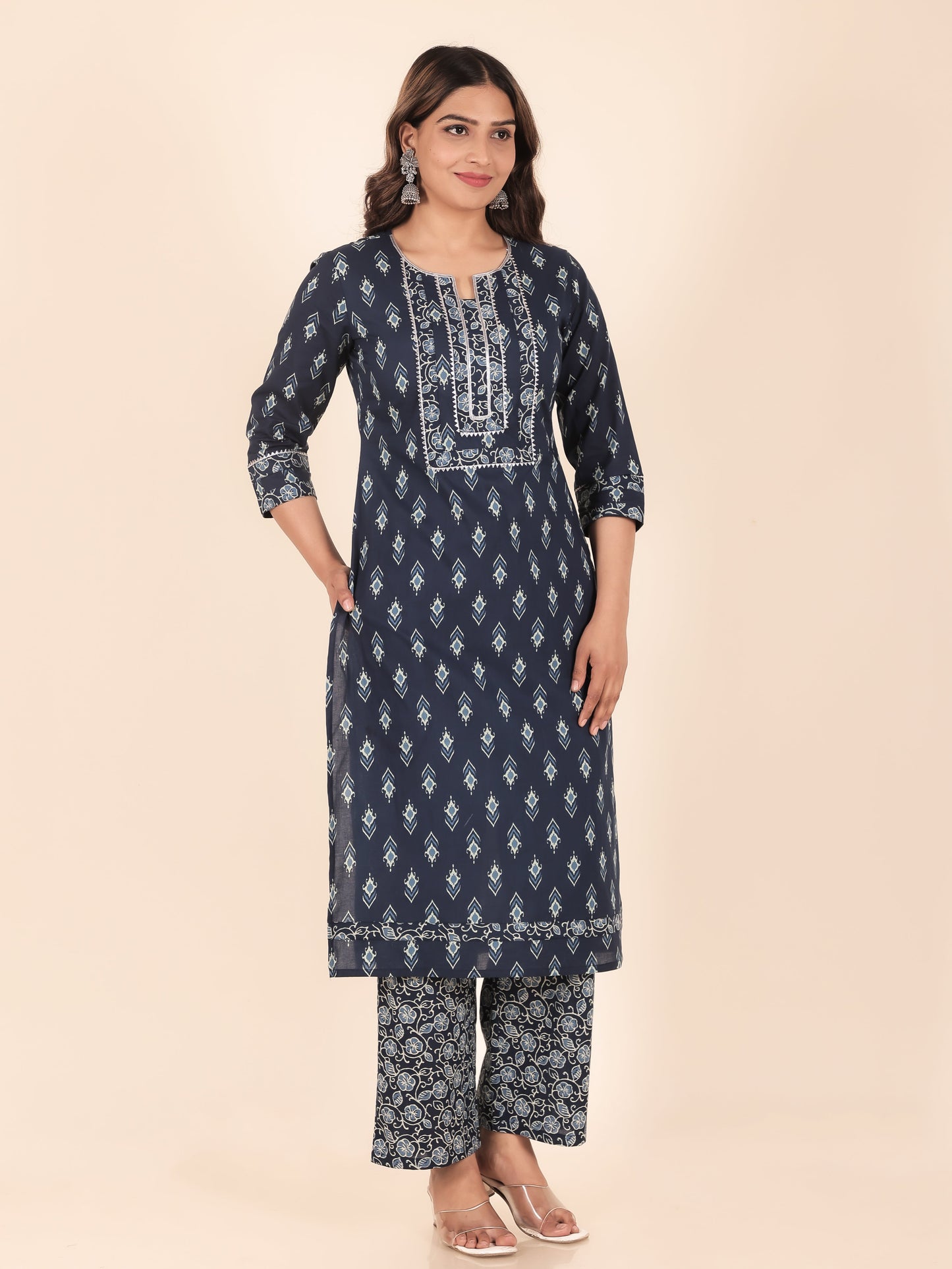 Soft Cotton Ikat Straight Blue Kurta