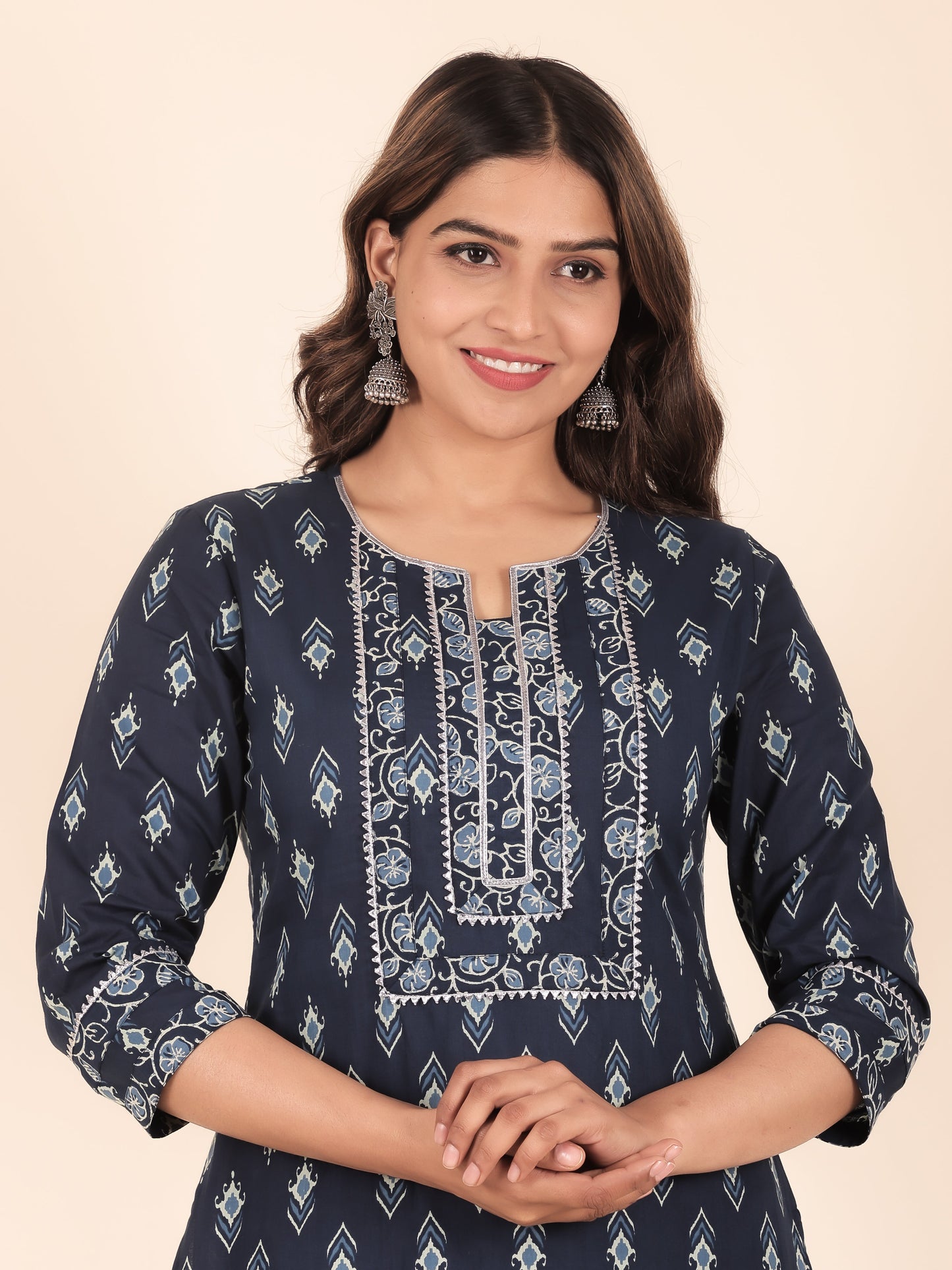 Soft Cotton Ikat Straight Blue Kurta