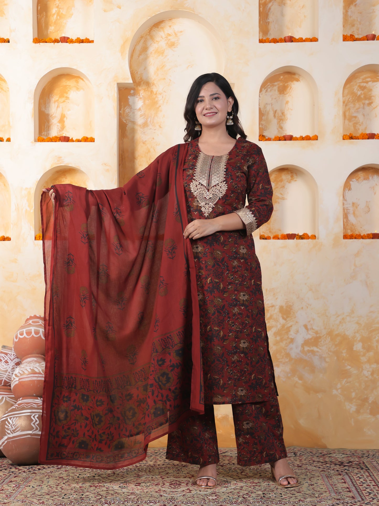 Cotton Voile Floral Red Dupatta