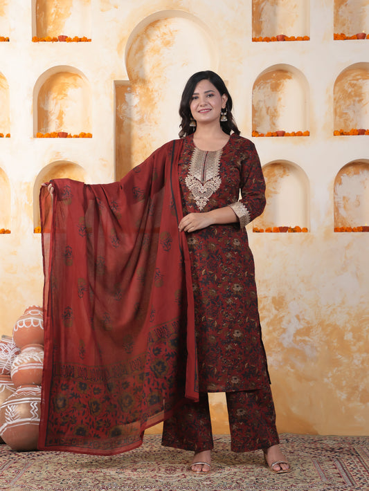 Cotton Voile Floral Red Dupatta