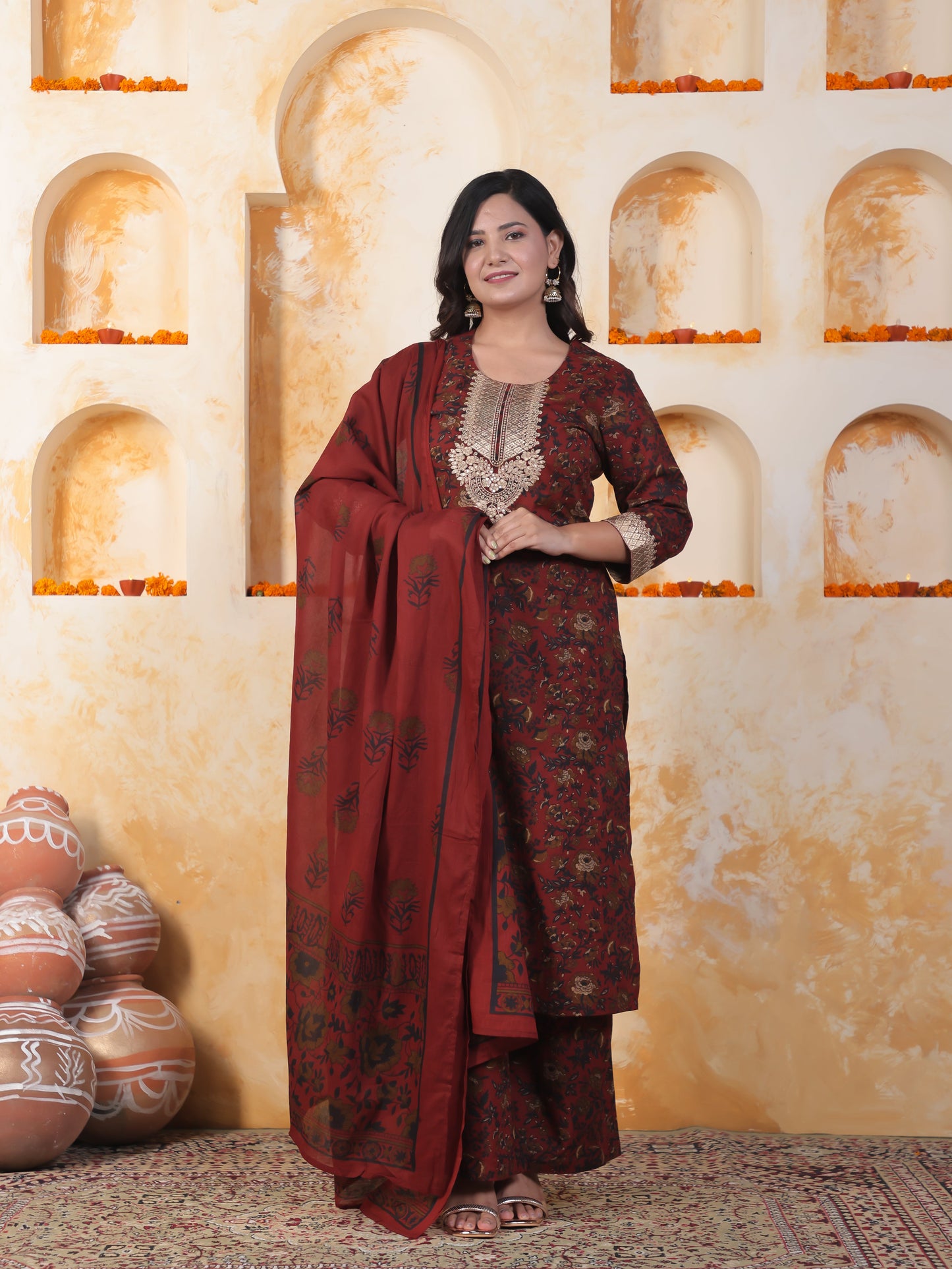 Cotton Voile Floral Red Dupatta