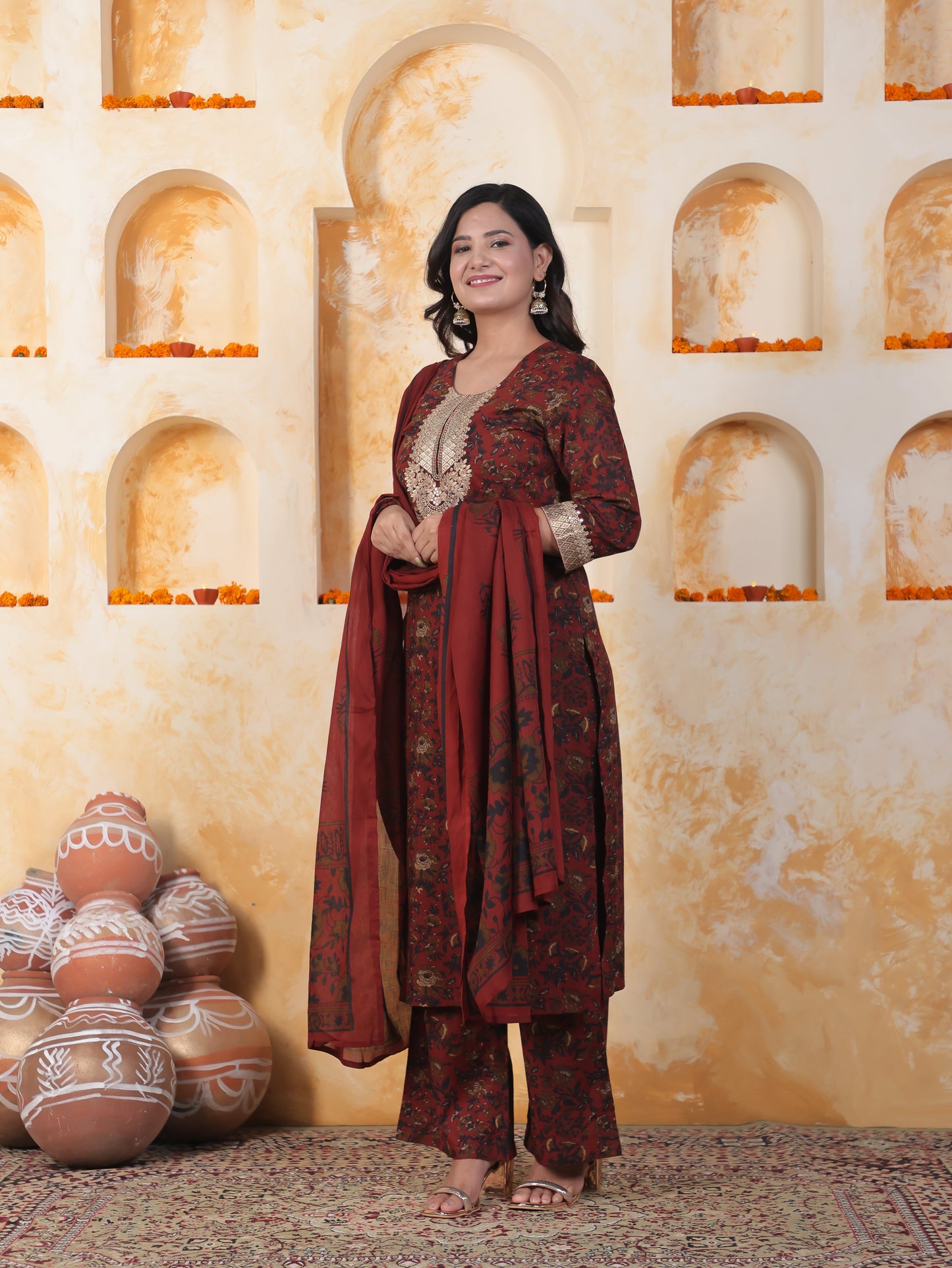 Cotton Voile Floral Red Dupatta