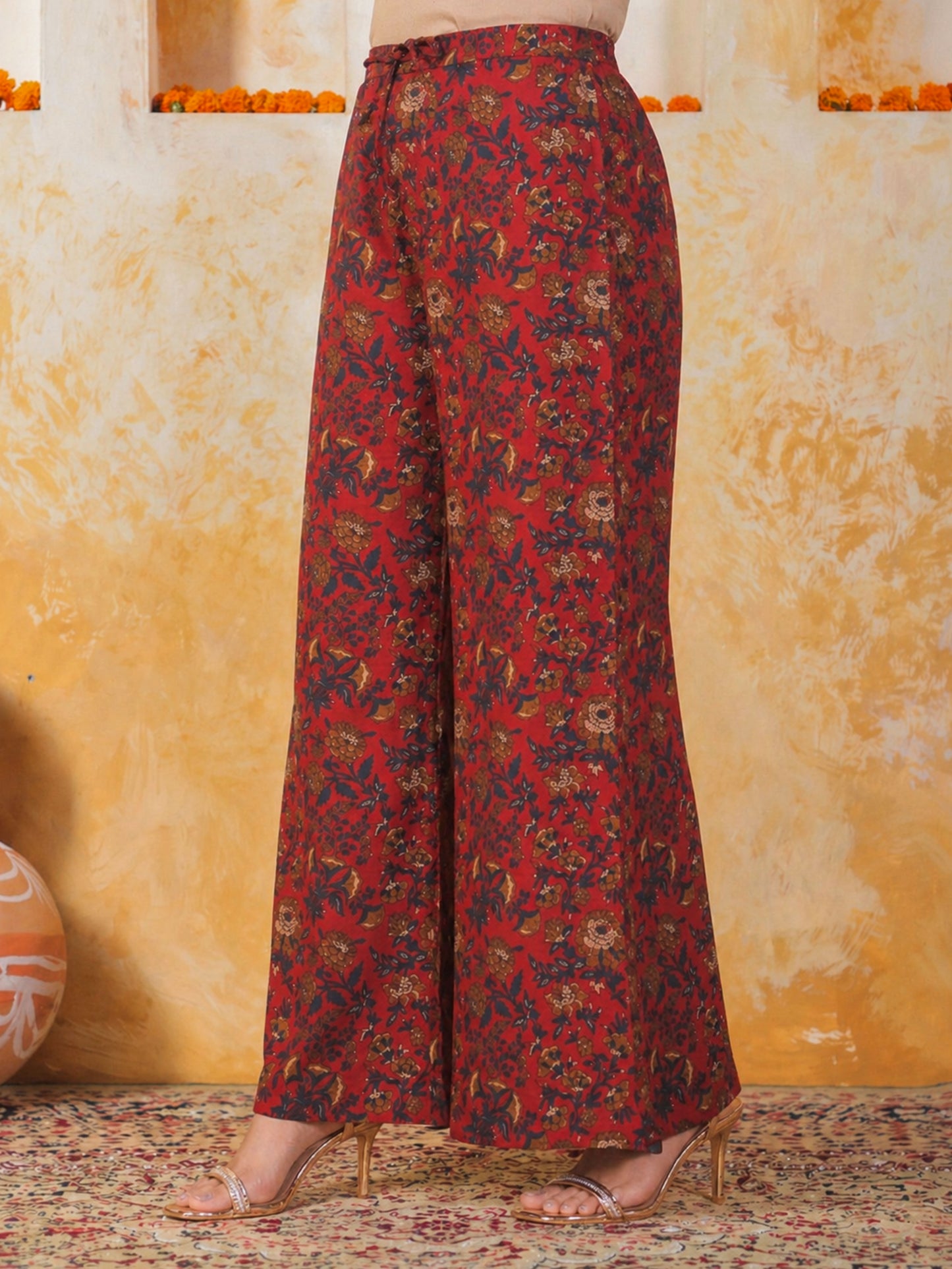 Embroidered Soft Cotton Floral Straight Maroon Kurta