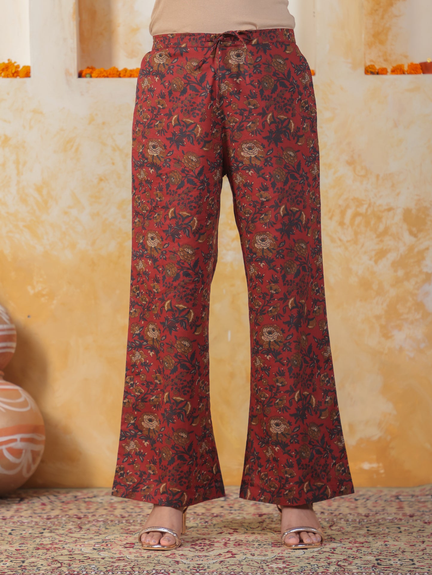 Embroidered Soft Cotton Floral Straight Maroon Kurta