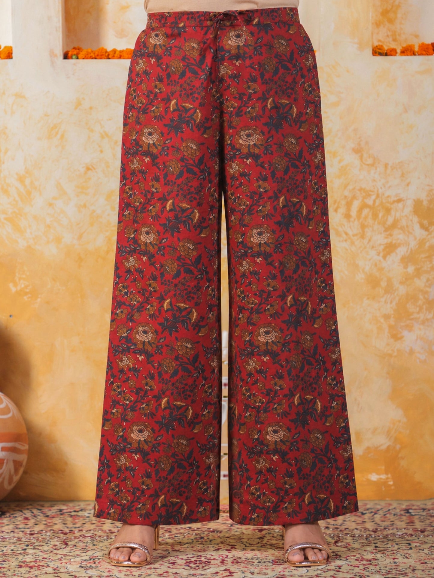 Soft Cotton Floral Maroon Palazzo