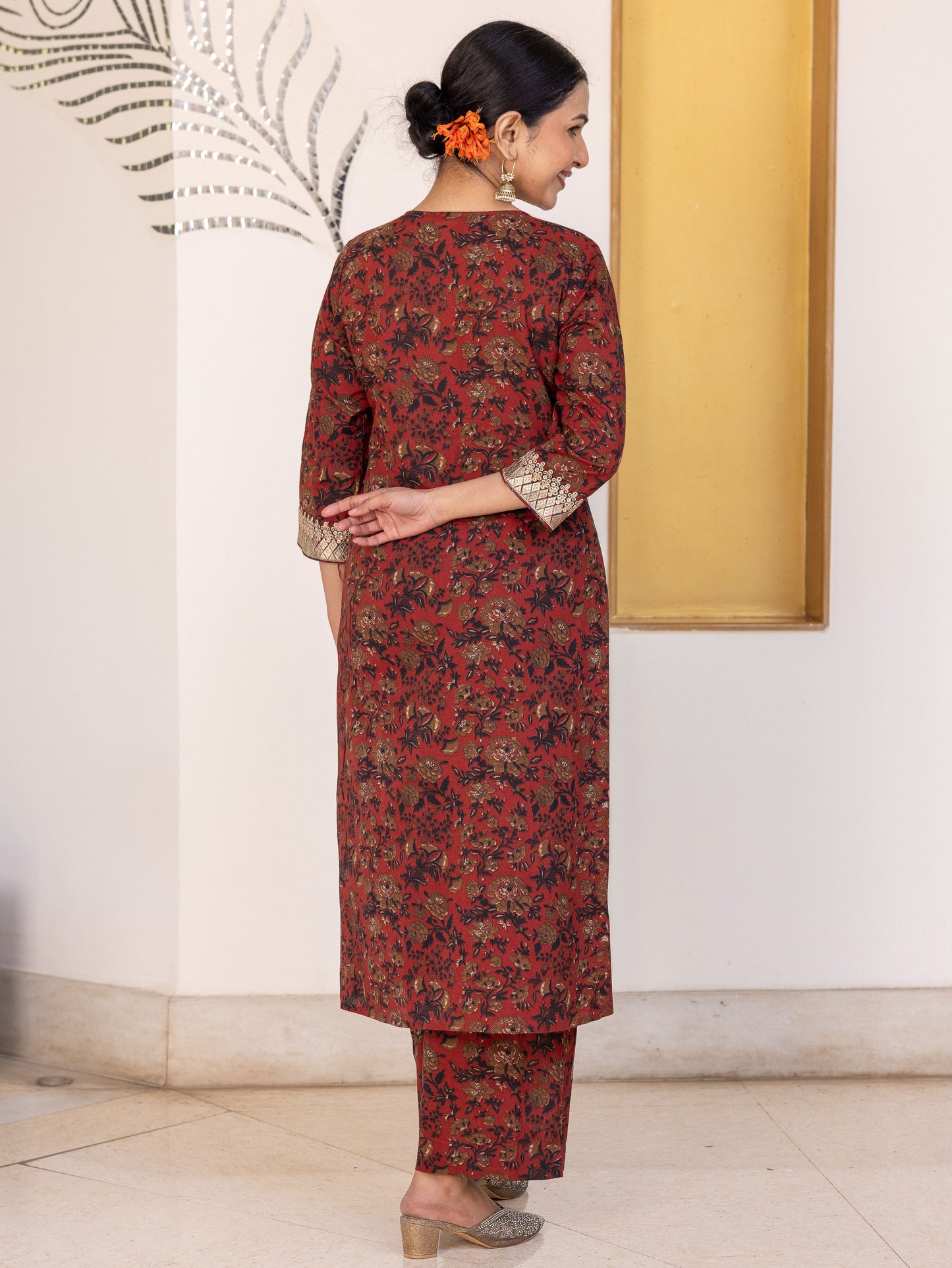 Embroidered Soft Cotton Floral Straight Maroon Kurta