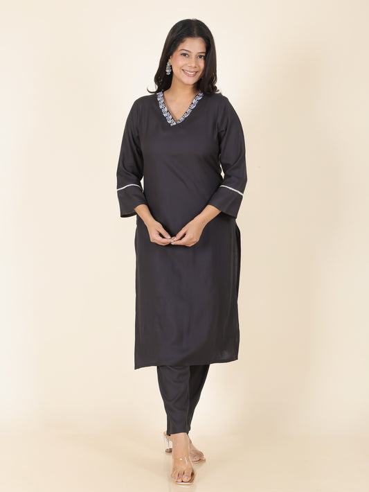 Viscose Solid Straight Black Kurta