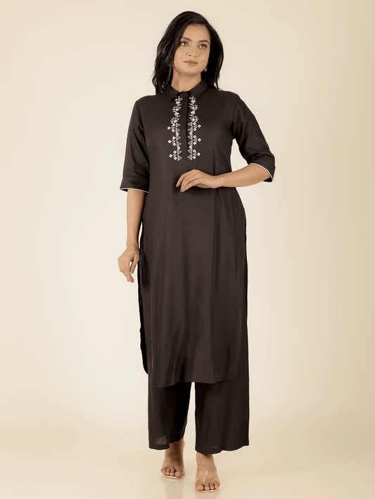 Viscose Solid Pathani Black Kurta