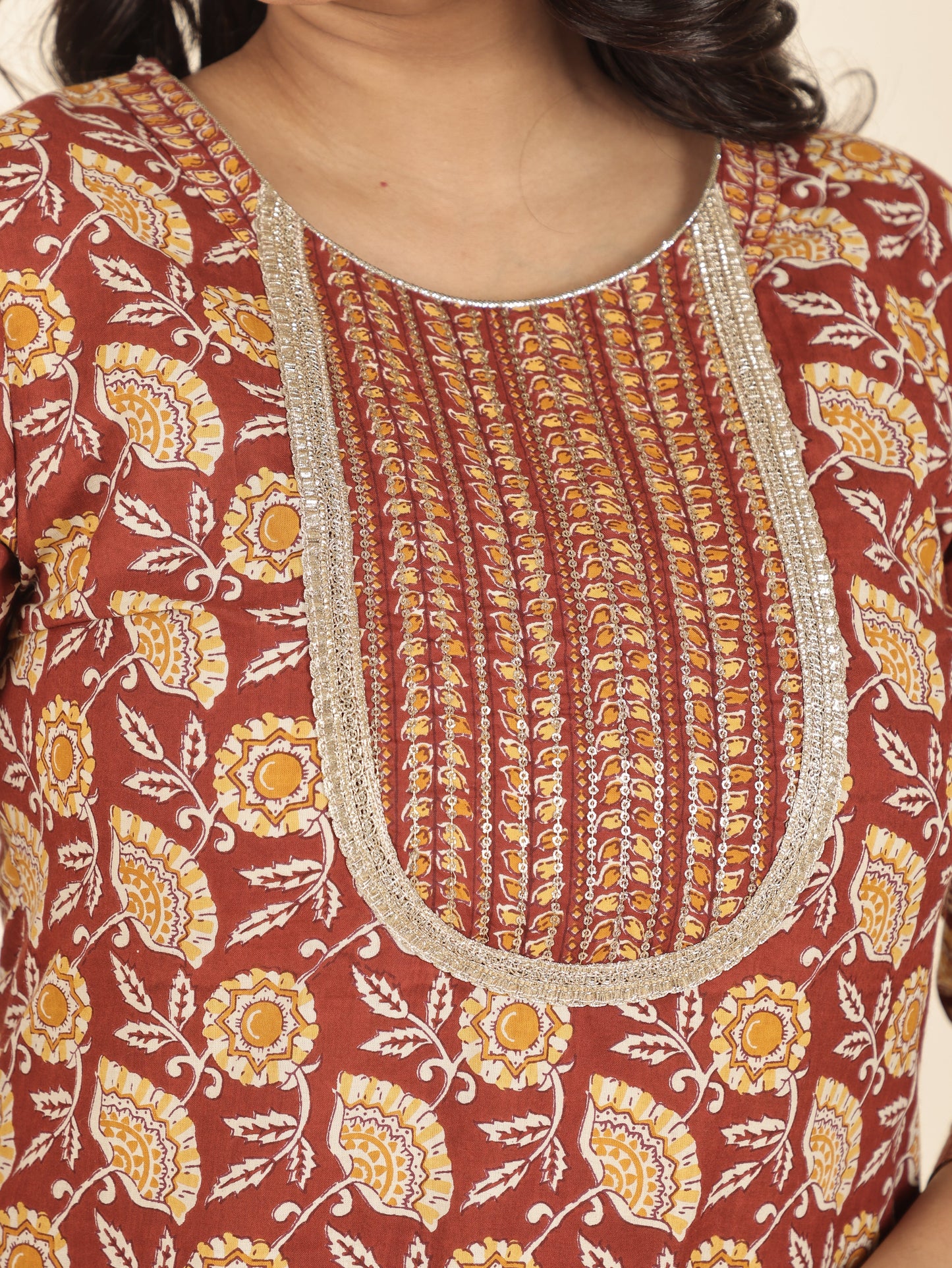 Soft Cotton Floral Straight Red Kurta