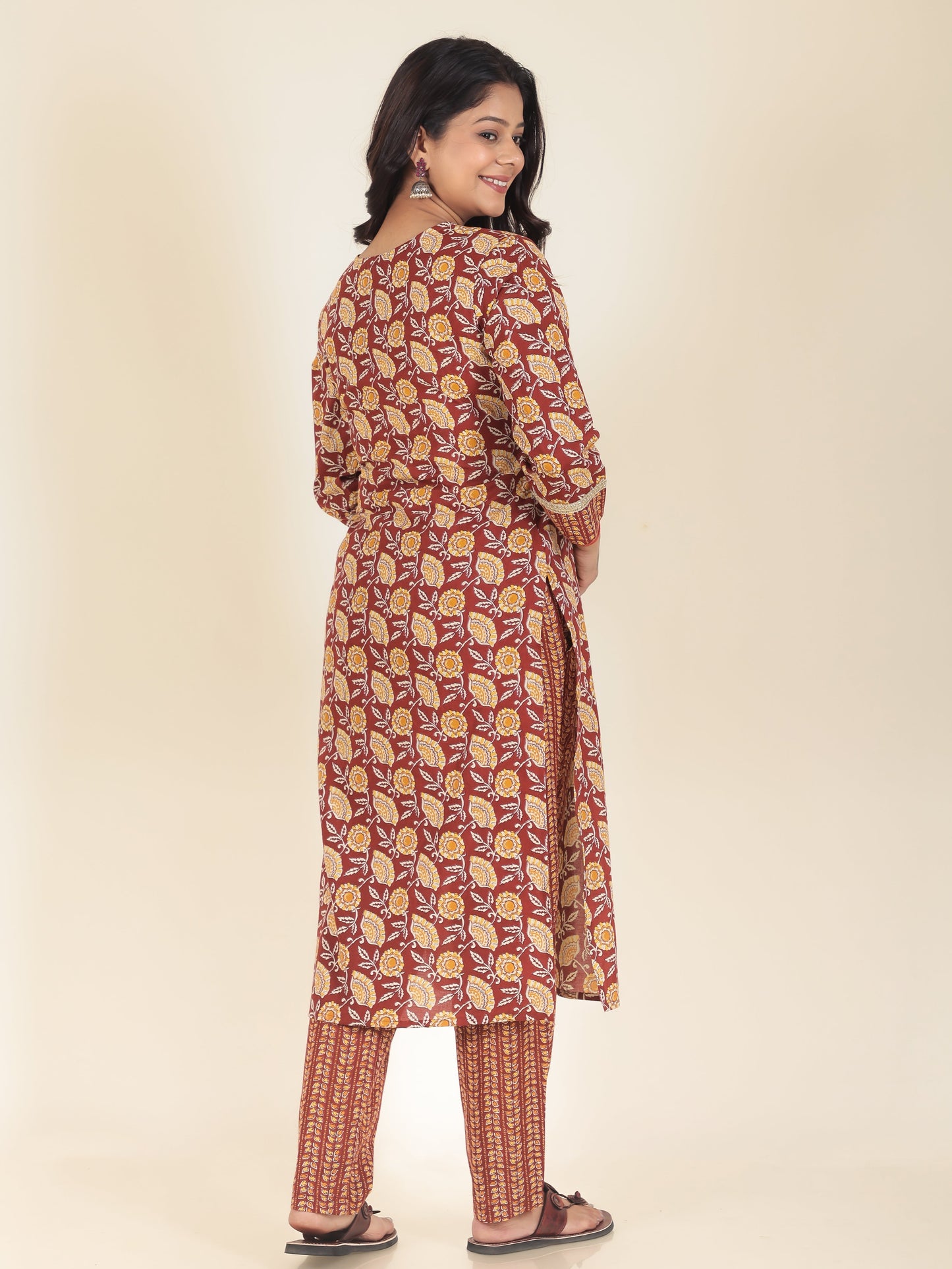Soft Cotton Floral Straight Red Kurta