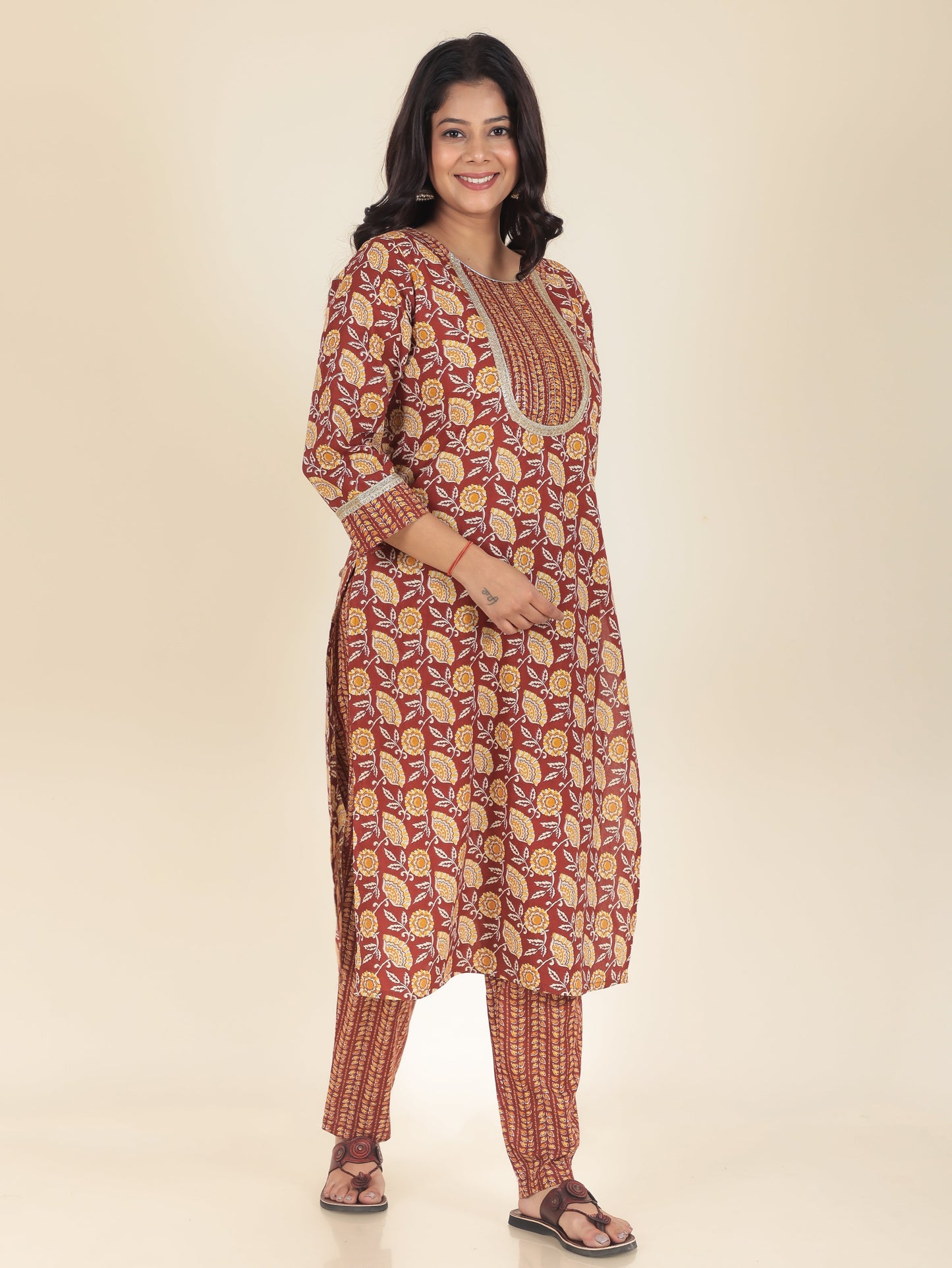 Soft Cotton Floral Straight Red Kurta