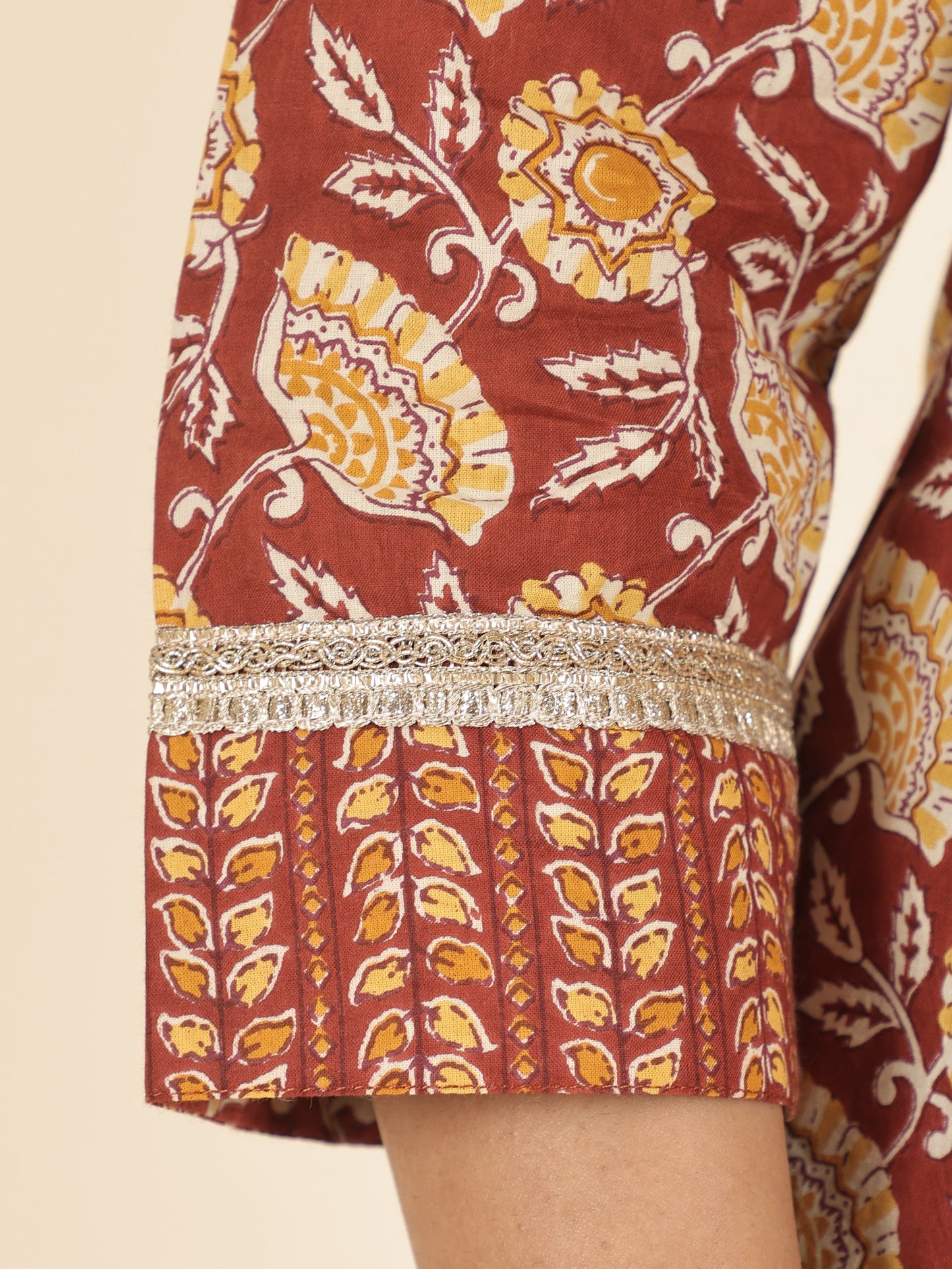 Soft Cotton Floral Straight Red Kurta