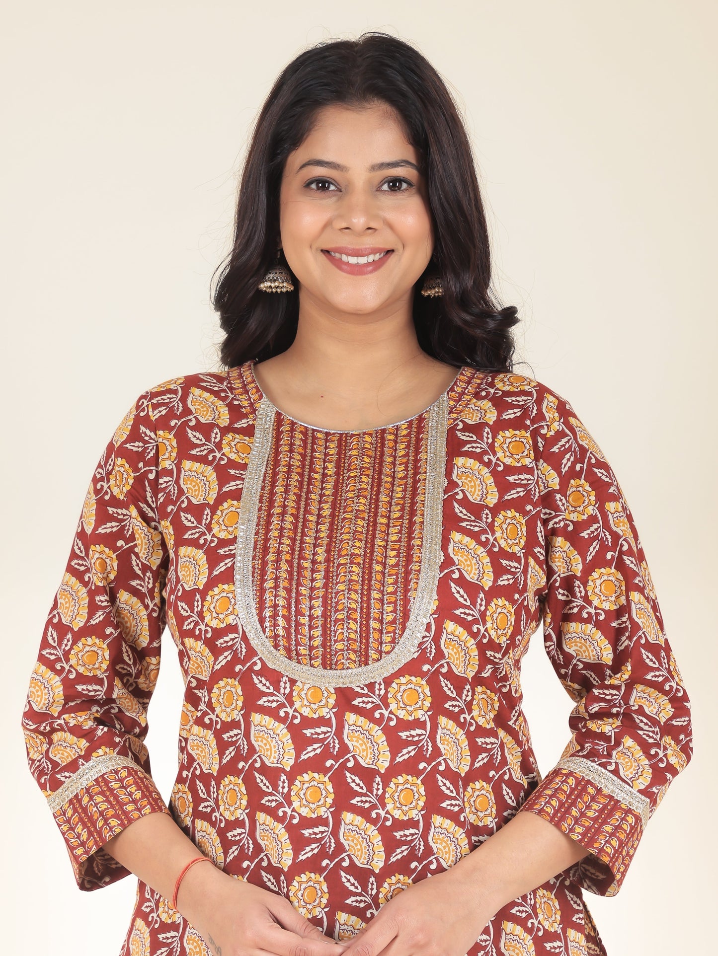 Soft Cotton Floral Straight Red Kurta