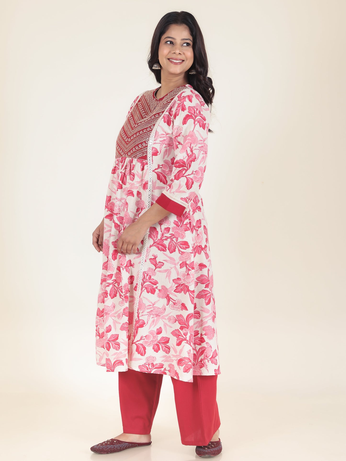 Linen Cotton Floral Kurta