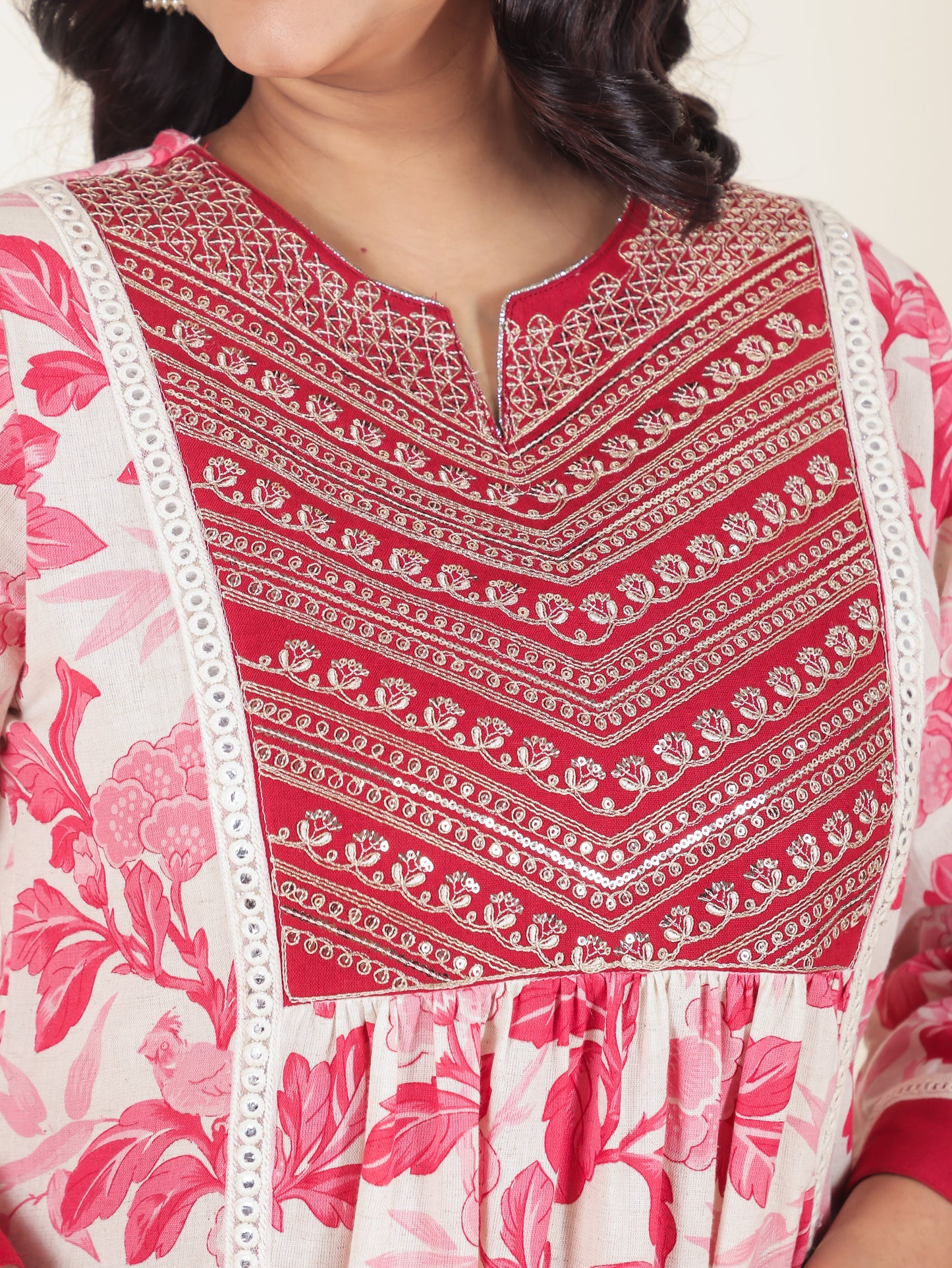 Linen Cotton Floral Kurta