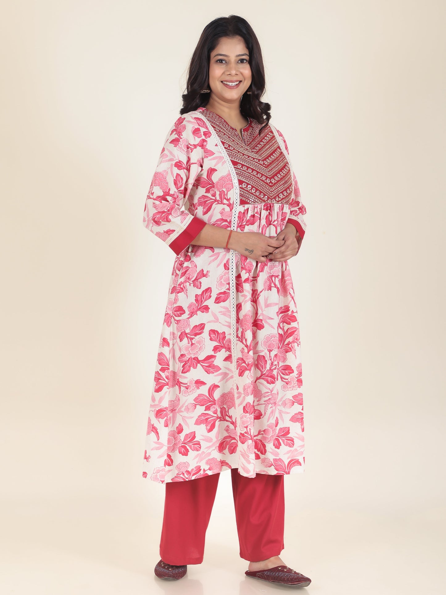 Linen Cotton Floral Kurta