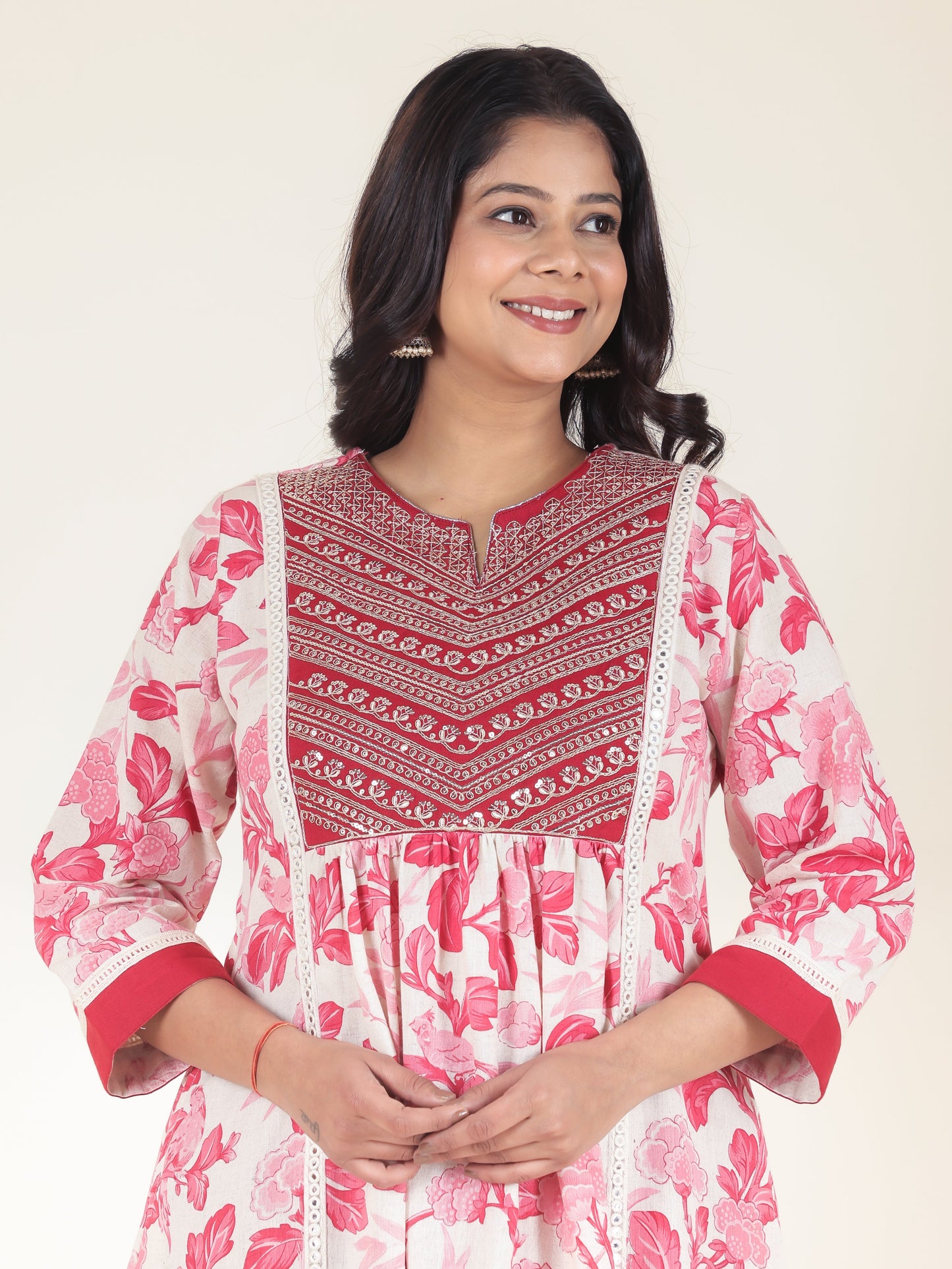 Linen Cotton Floral Kurta