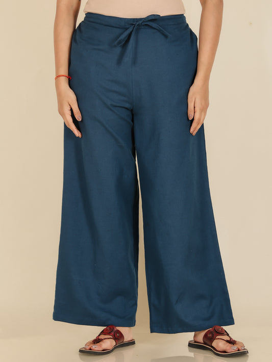Linen Cotton Solid Blue Palazzo
