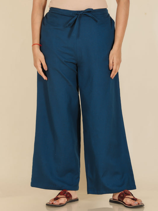 Linen Cotton Solid Blue Palazzo