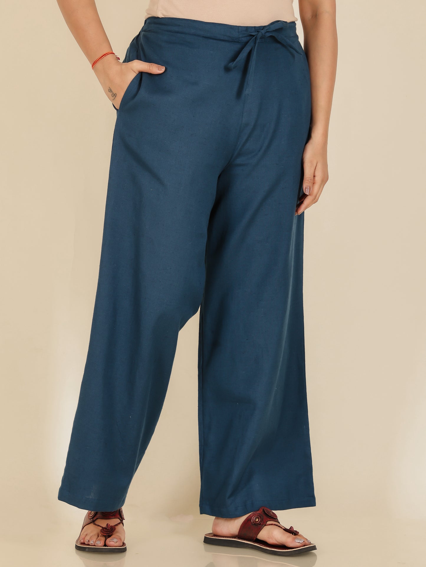 Linen Cotton Solid Blue Palazzo