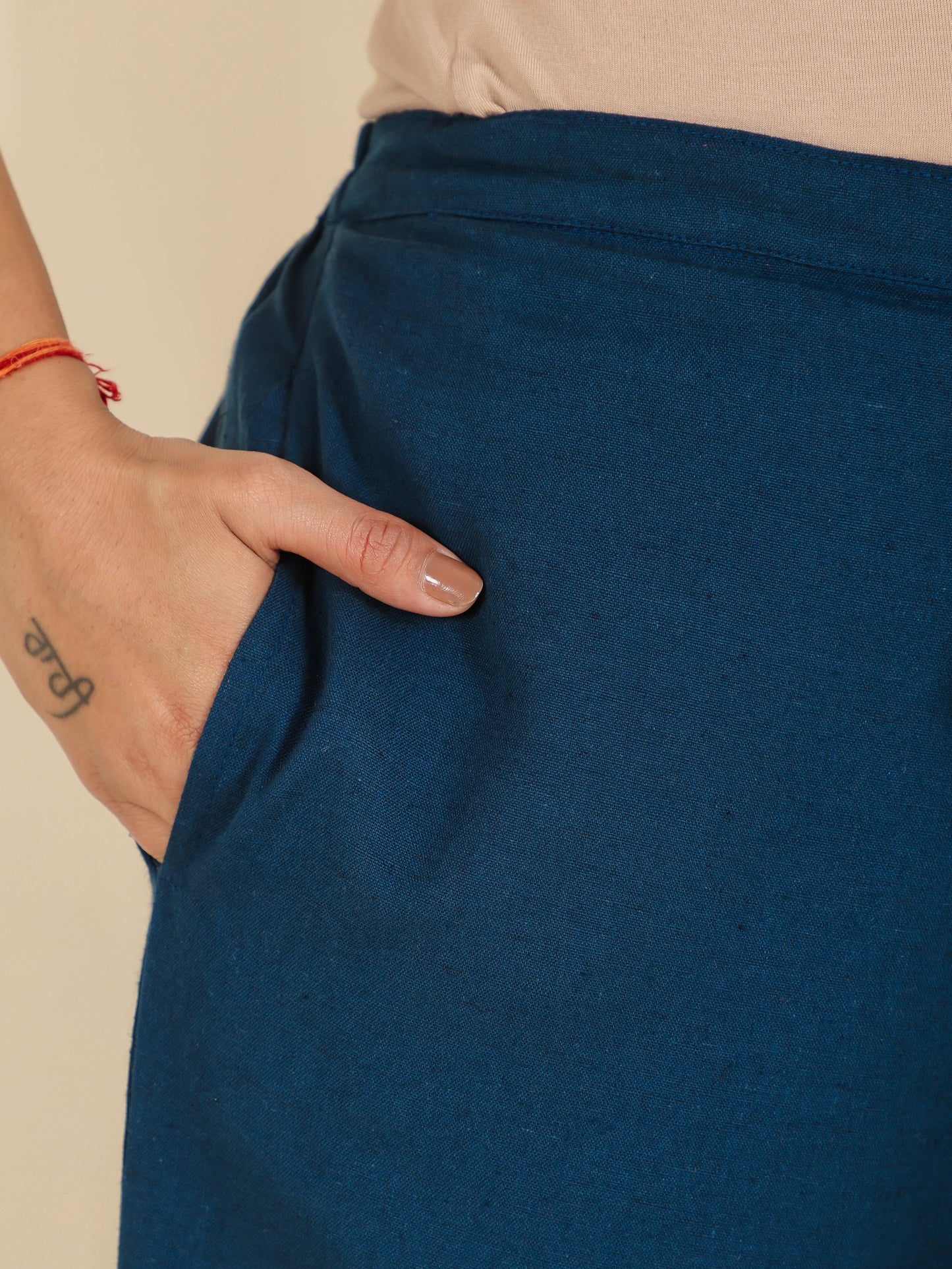 Linen Cotton Solid Blue Palazzo