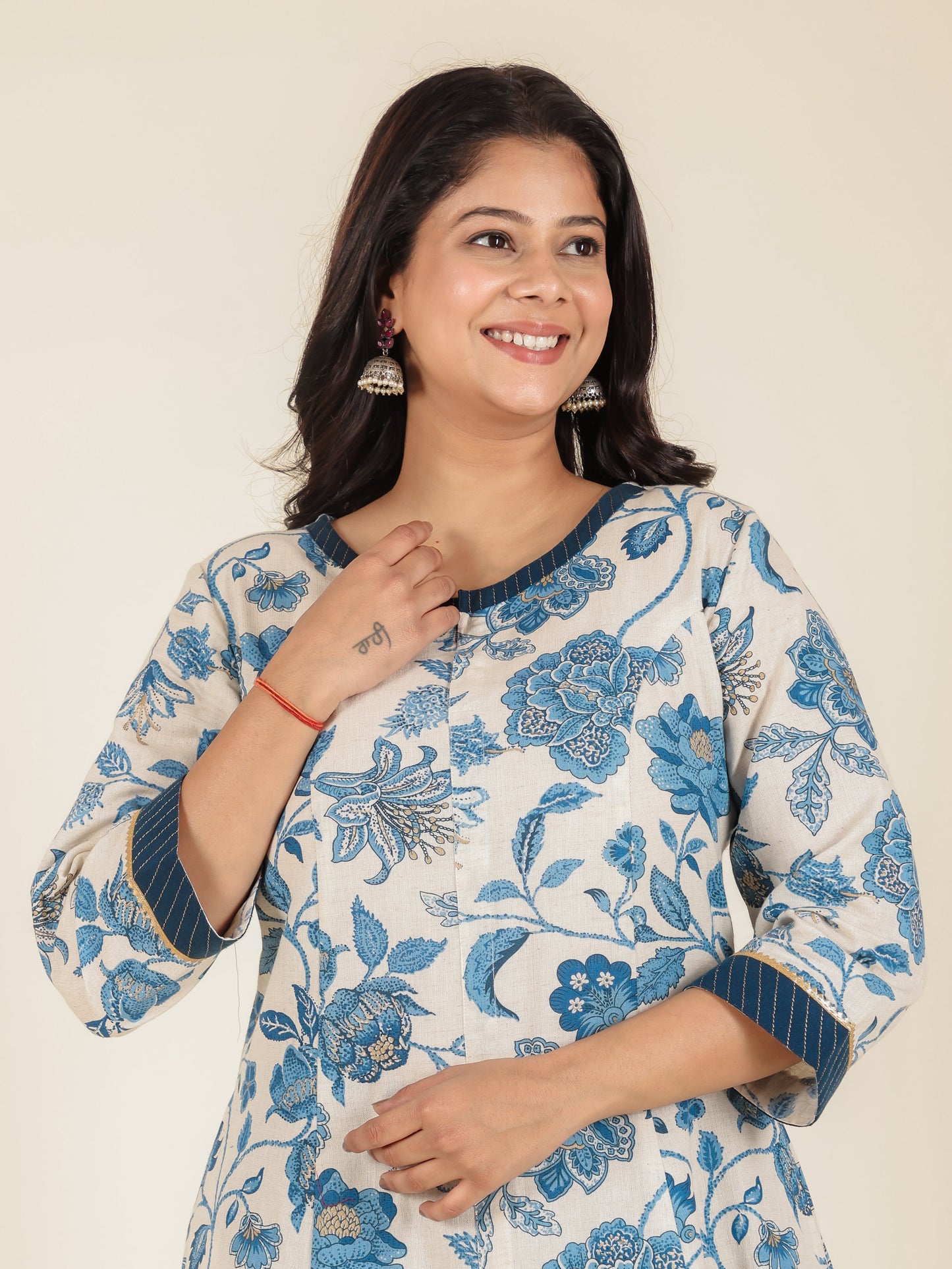 Linen Cotton Floral Kurta