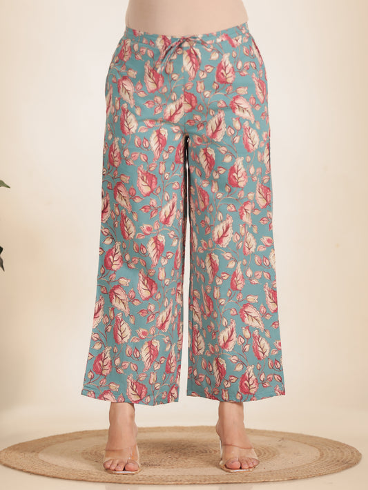 Soft Cotton Floral Turquoise Palazzo