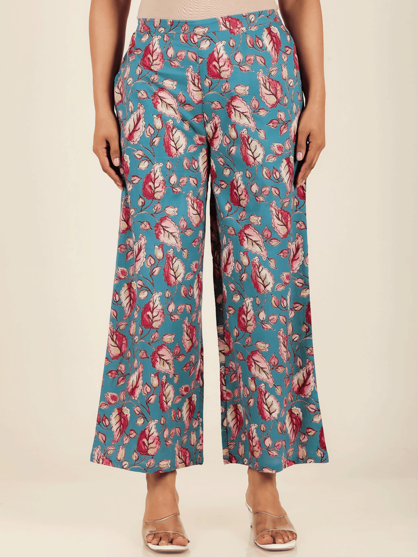 Soft Cotton Floral Turquoise Palazzo