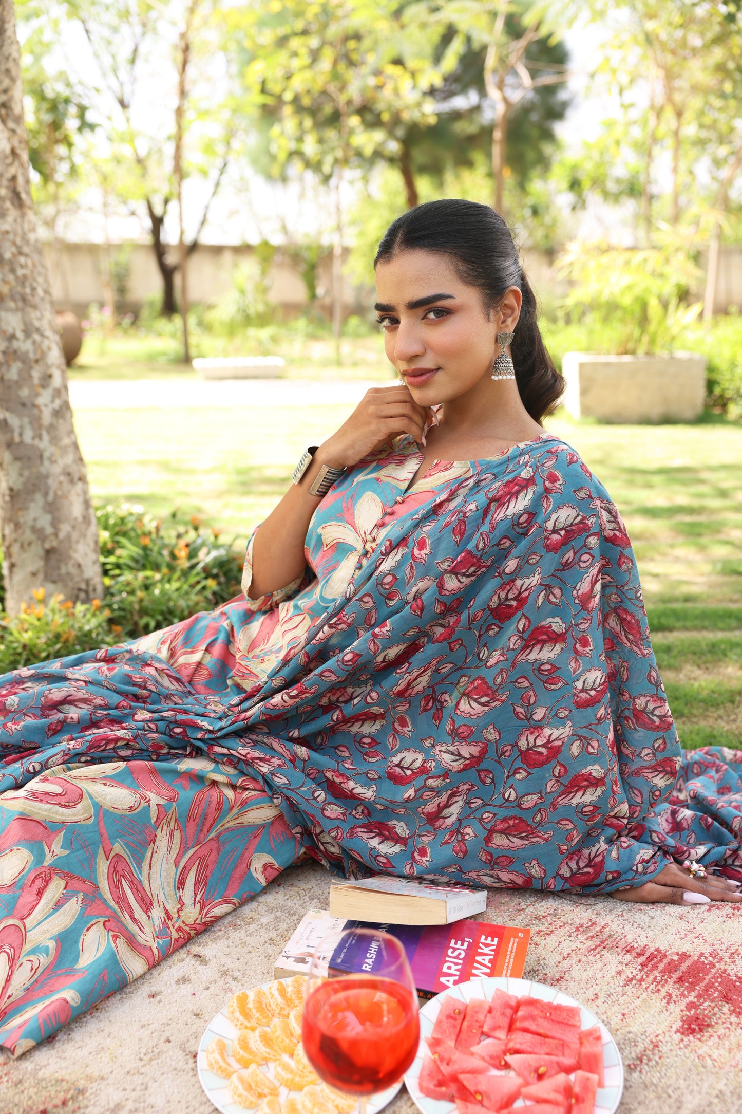 Cotton Voile Floral Blue Dupatta
