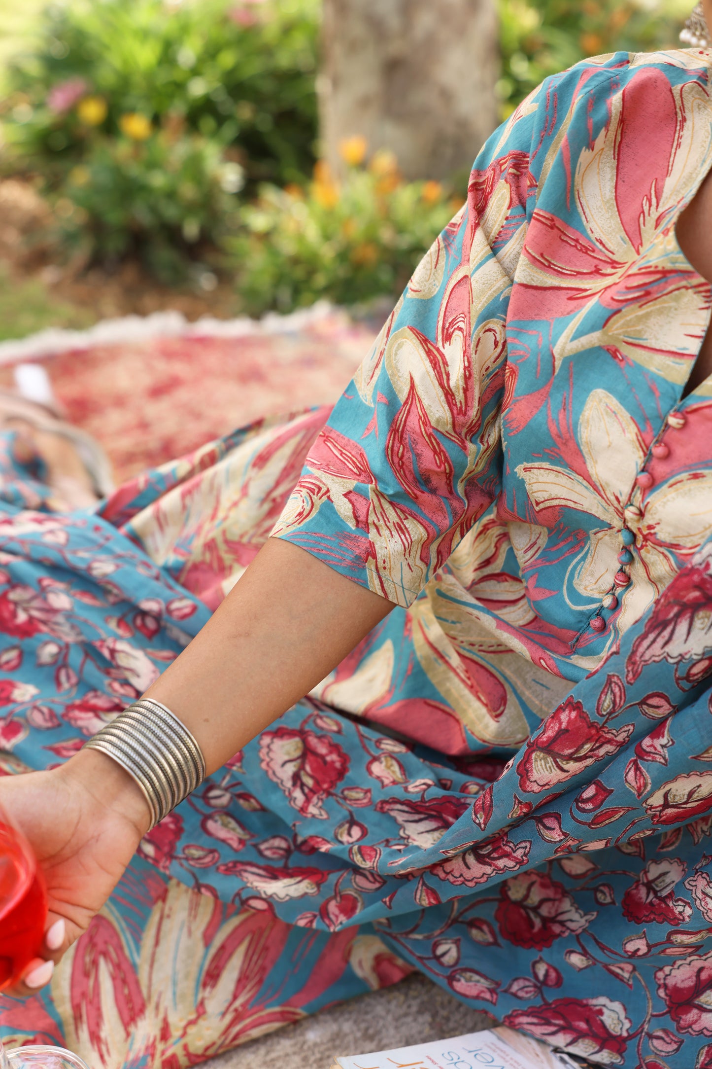 Soft Cotton Floral A-line Blue Kurta