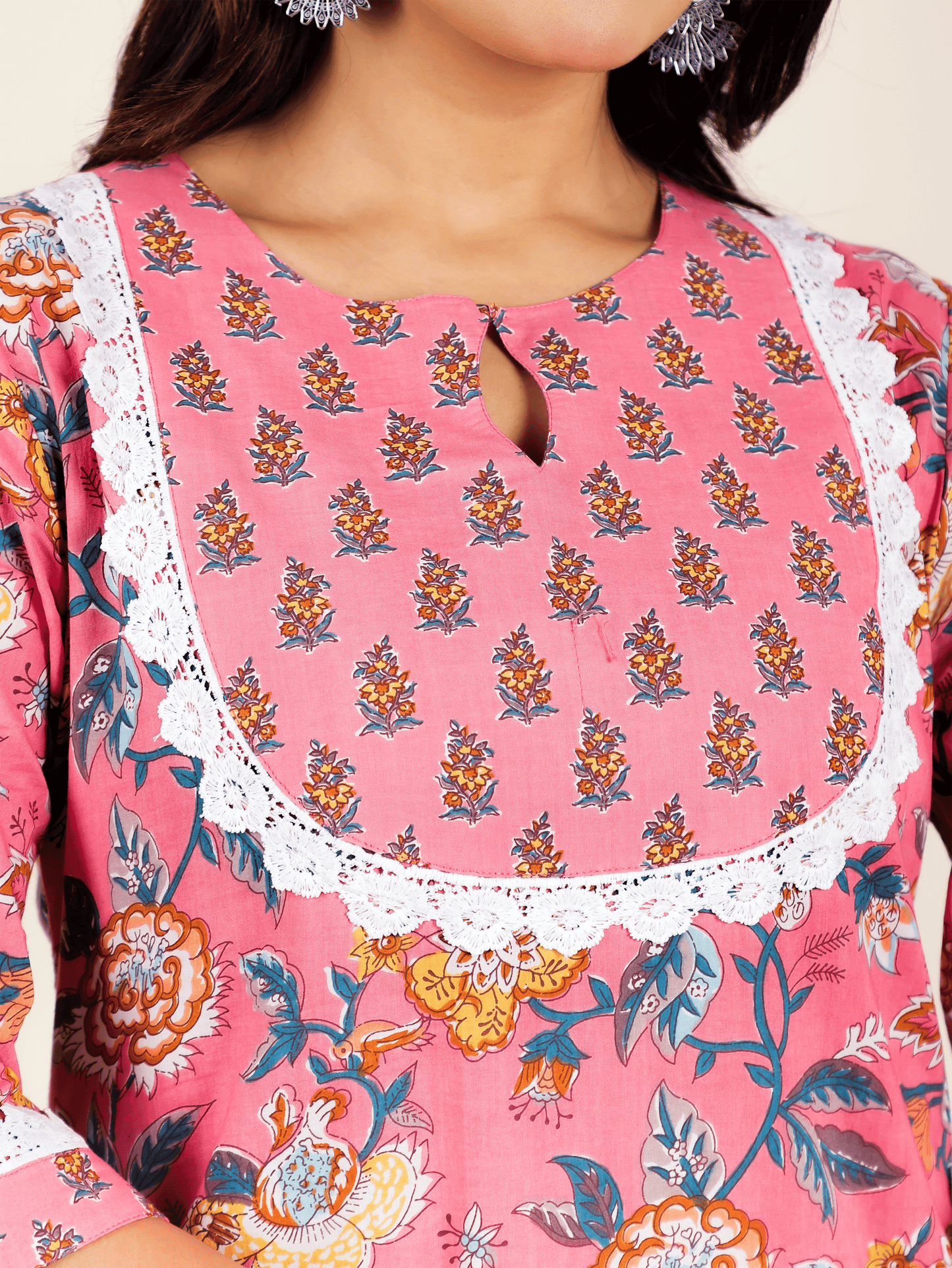 Soft Cotton Floral Straight Pink Kurta
