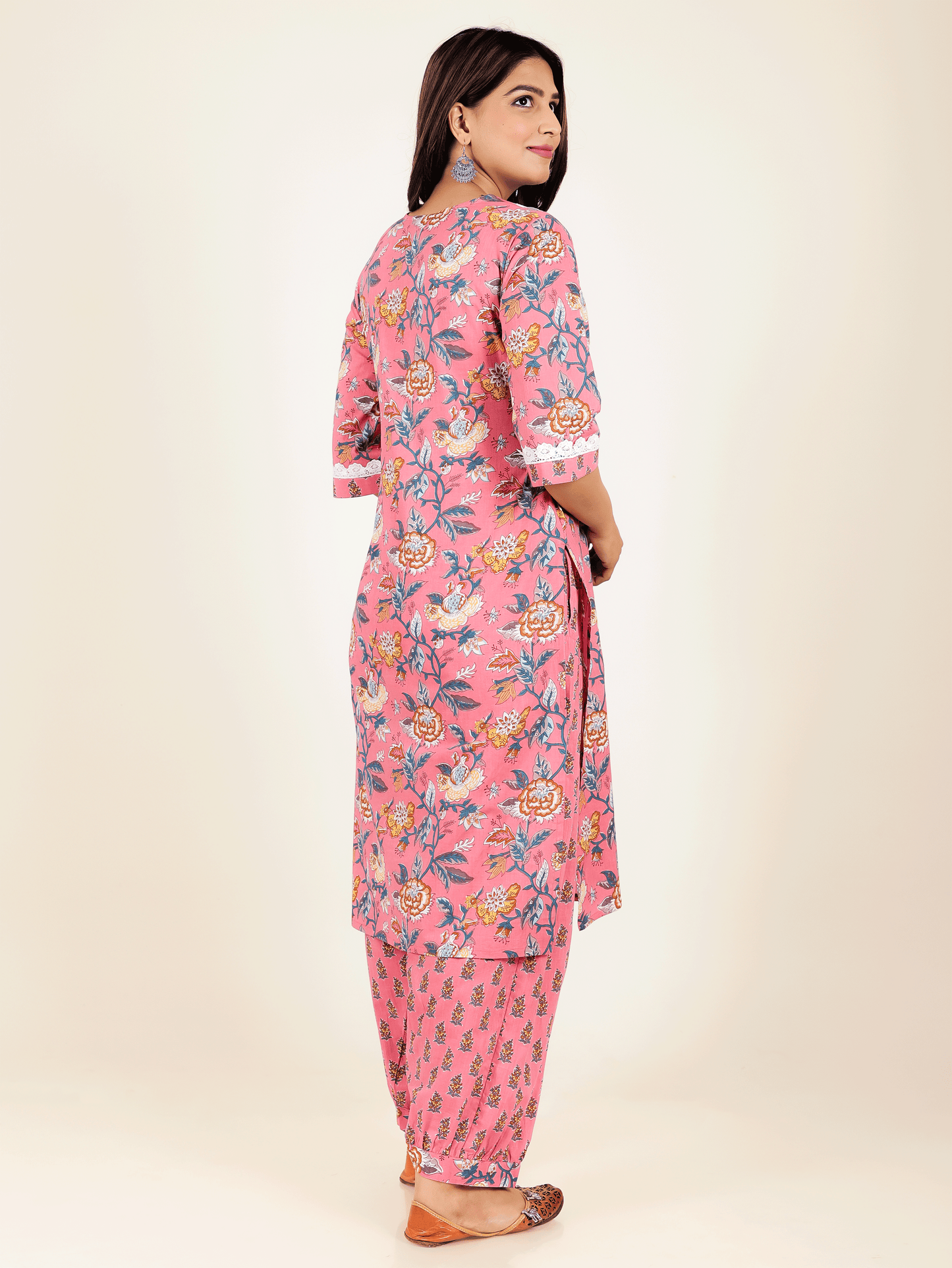 Soft Cotton Floral Straight Pink Kurta