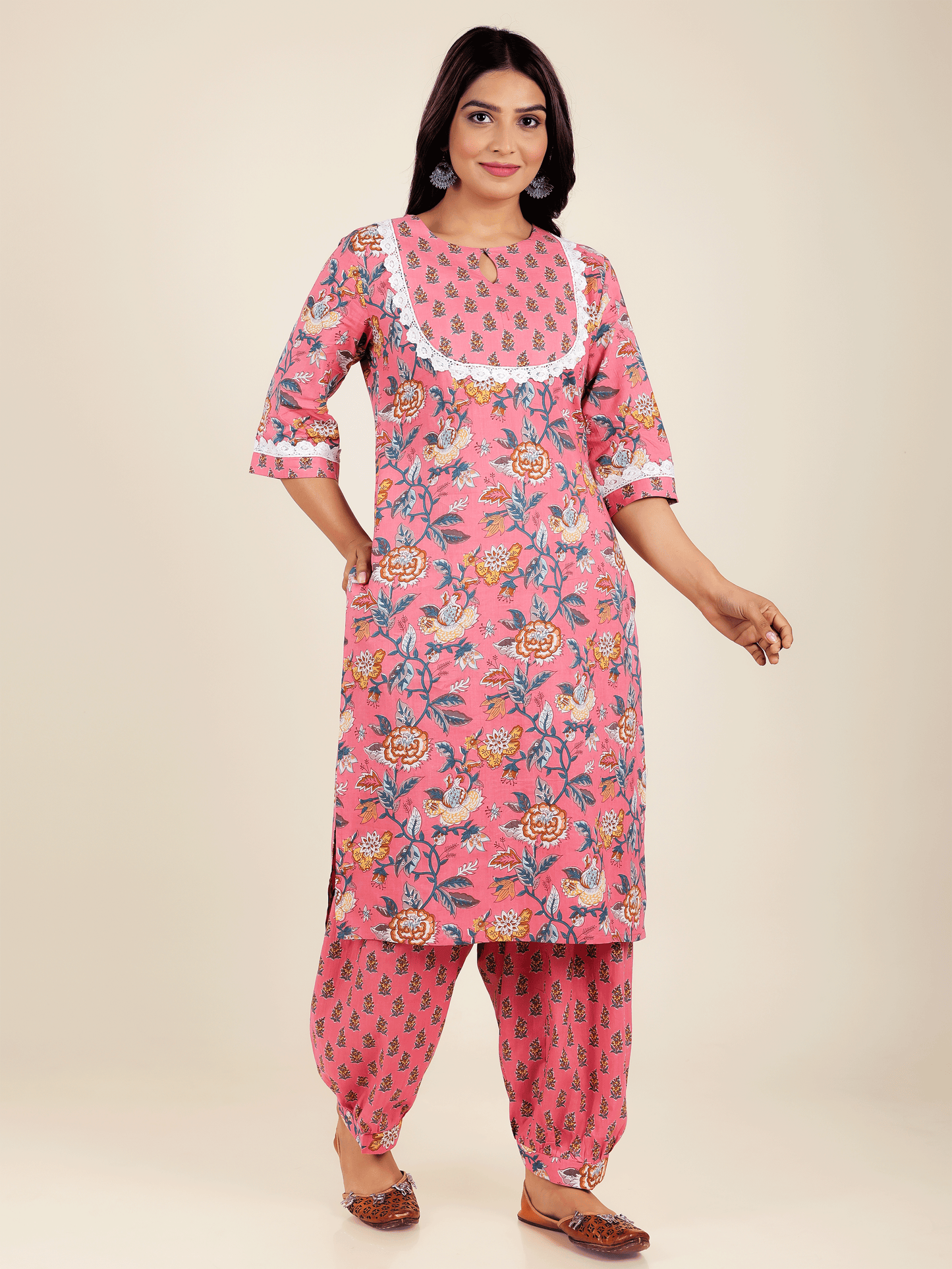 Soft Cotton Floral Straight Pink Kurta