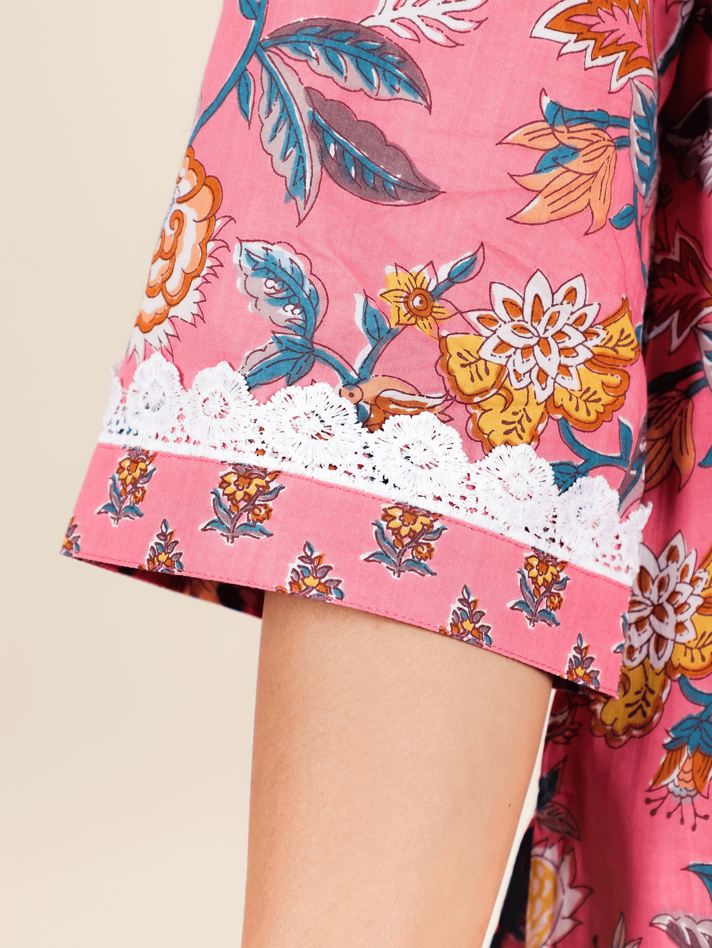 Soft Cotton Floral Straight Pink Kurta