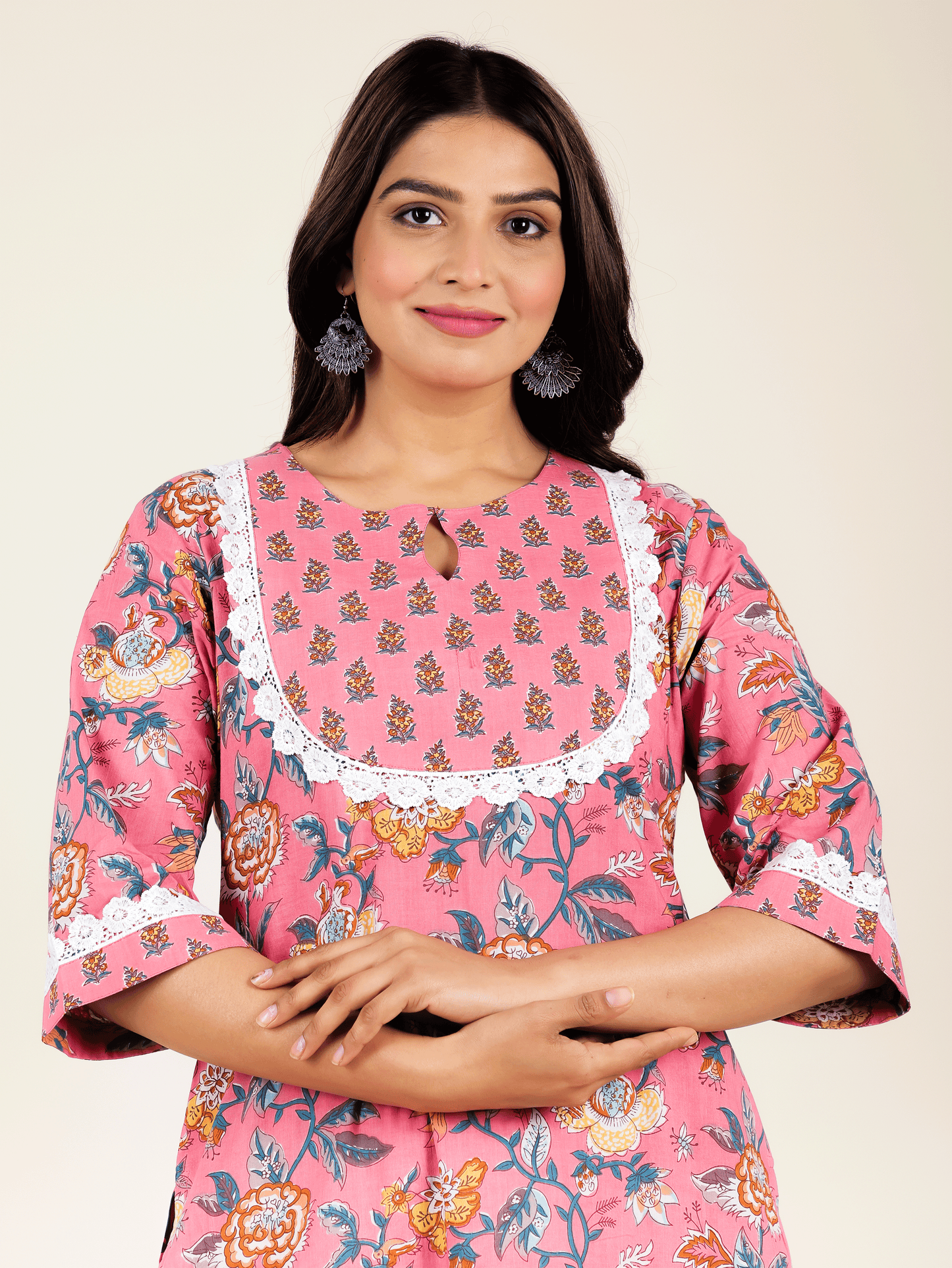 Soft Cotton Floral Straight Pink Kurta
