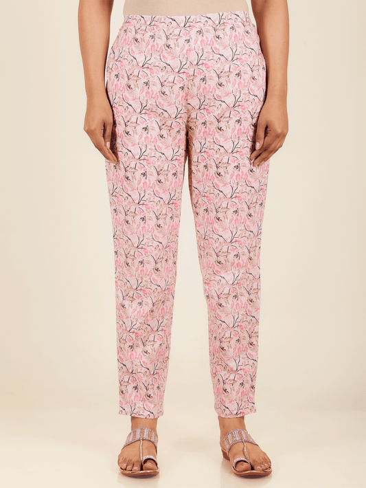 Soft Cotton Floral White Tapered Trousers