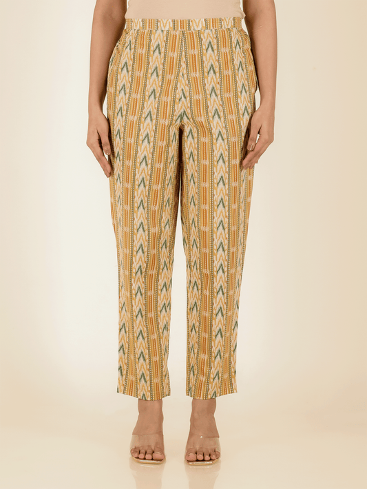 Soft Cotton Striped Yellow Tapered Trousers