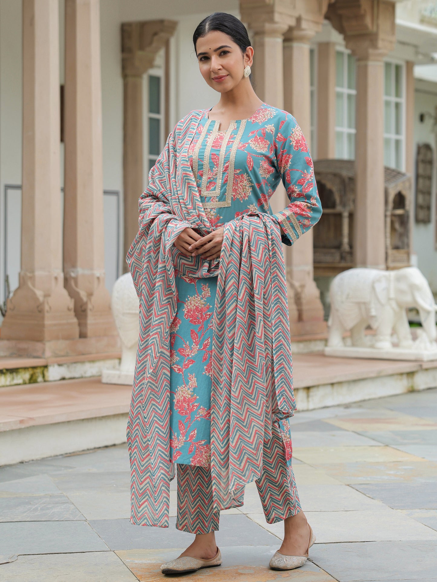 Voile Cotton Chevron Multicolor Dupatta
