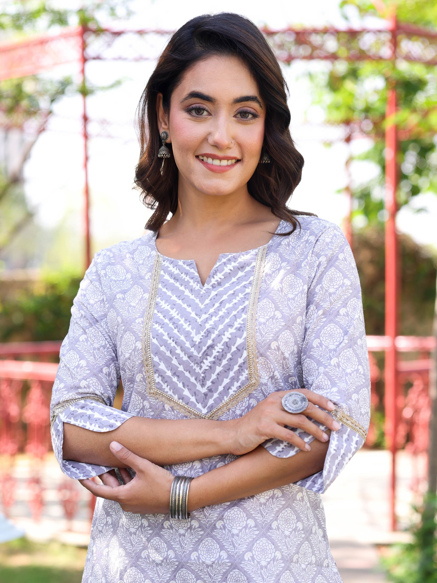 Soft Cotton Floral Straight Beige Kurta
