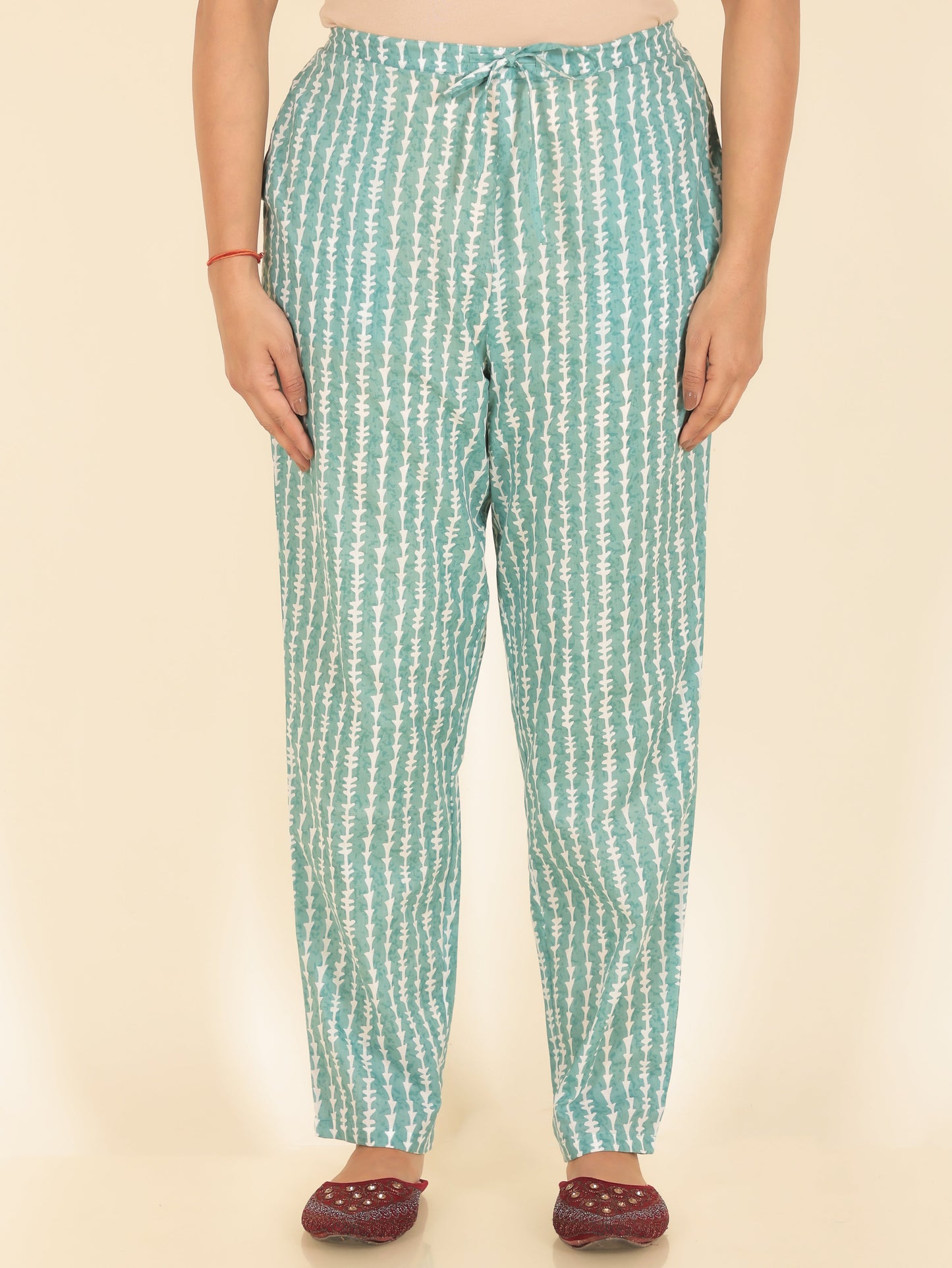 Soft Cotton Striped Green Tapered Trousers