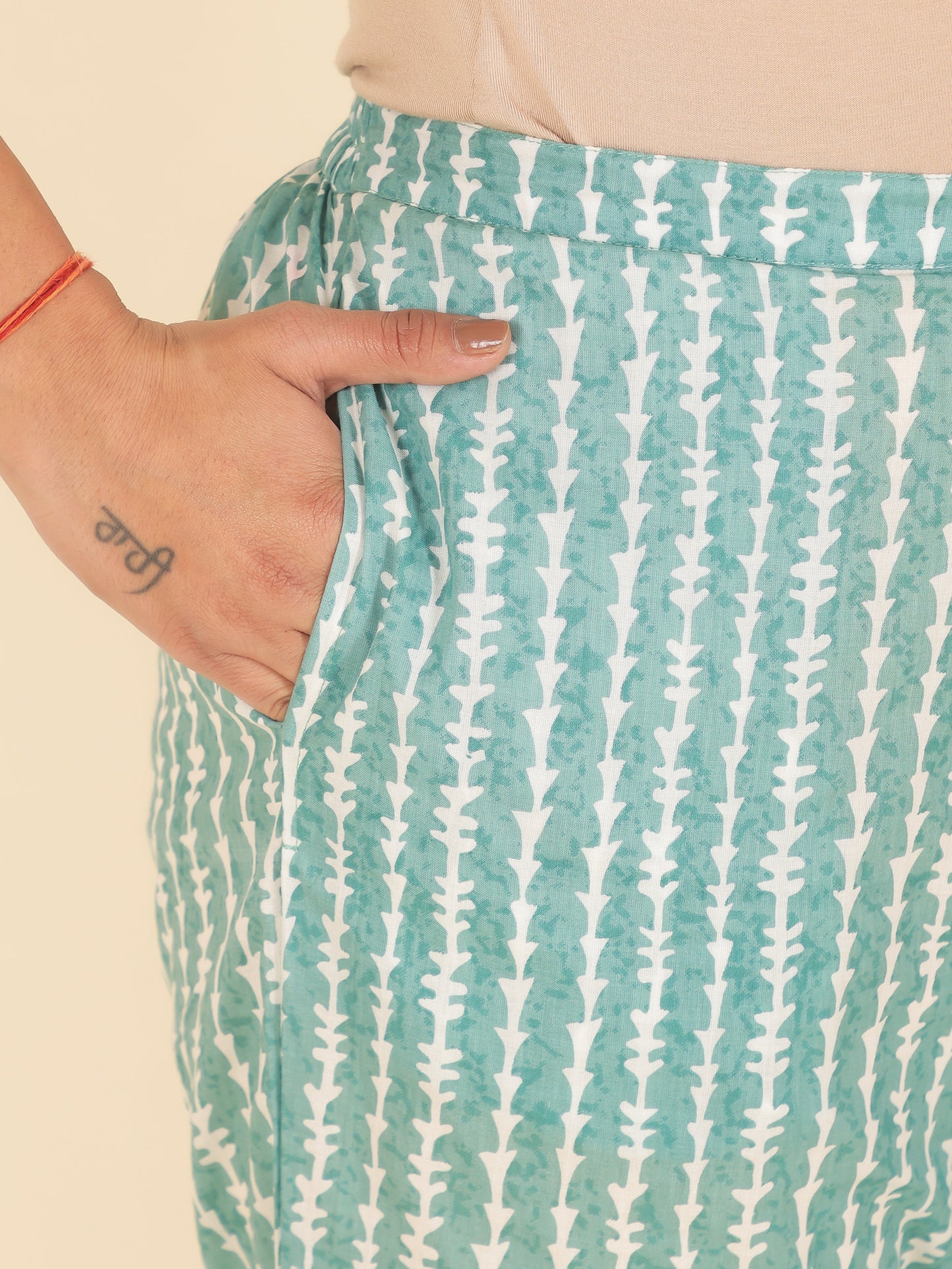 Soft Cotton Striped Green Tapered Trousers