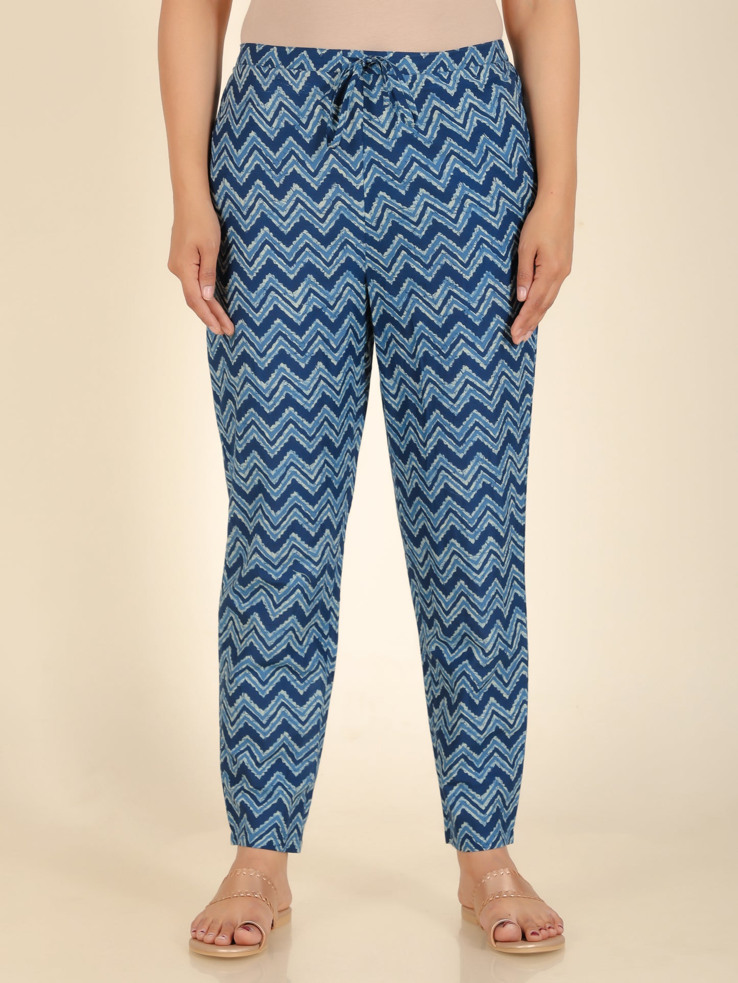 Soft Cotton Striped Indigo blue Tapered Trousers