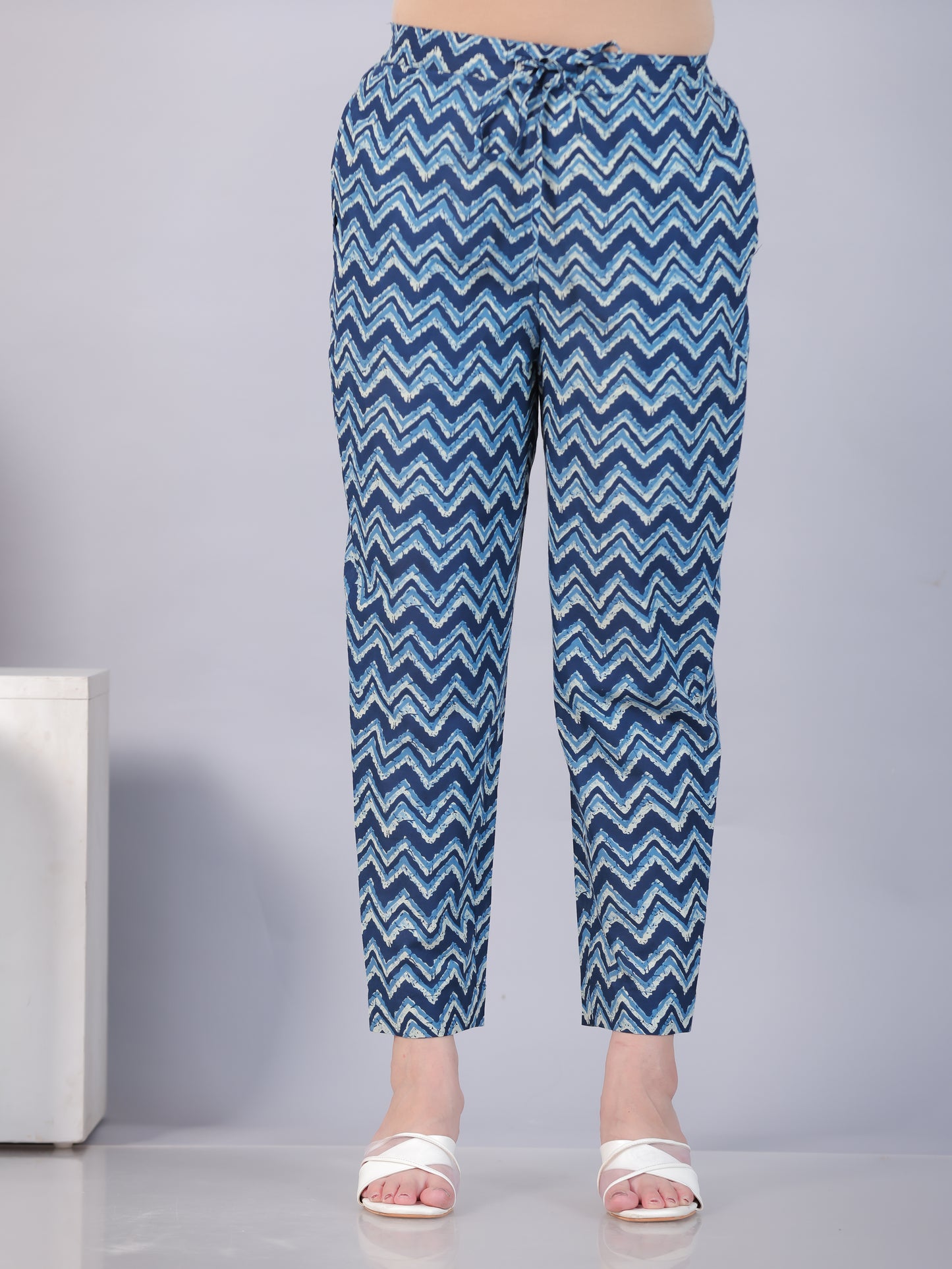 Soft Cotton Striped Indigo blue Tapered Trousers