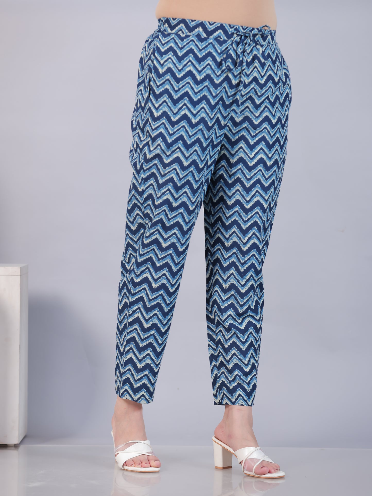 Soft Cotton Striped Indigo blue Tapered Trousers