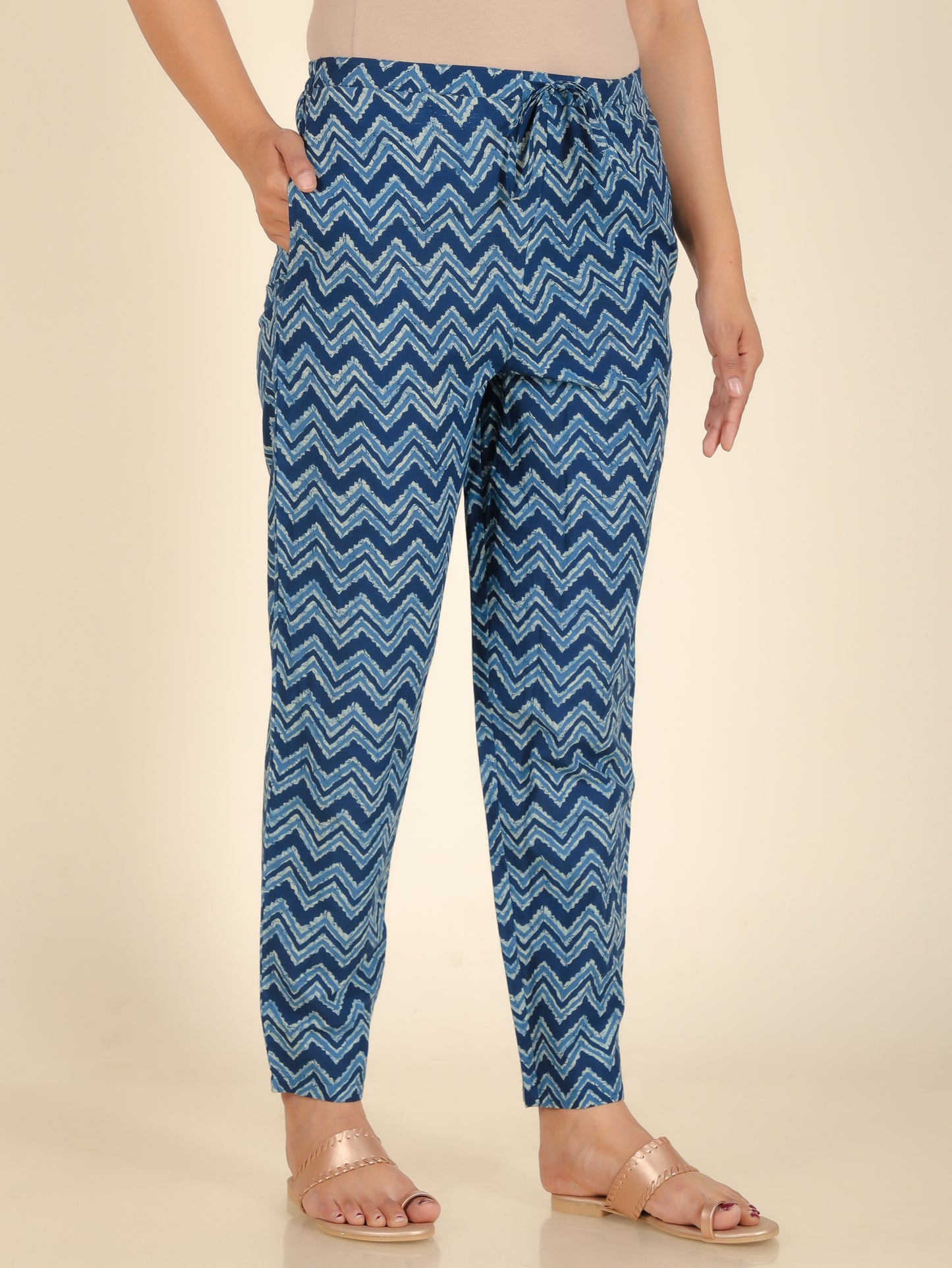 Soft Cotton Striped Indigo blue Tapered Trousers
