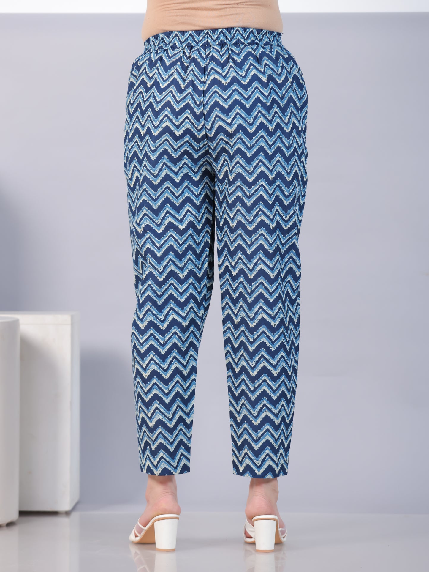 Soft Cotton Striped Indigo blue Tapered Trousers