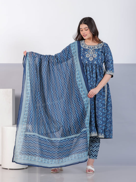 Cotton Voile Striped Blue Dupatta